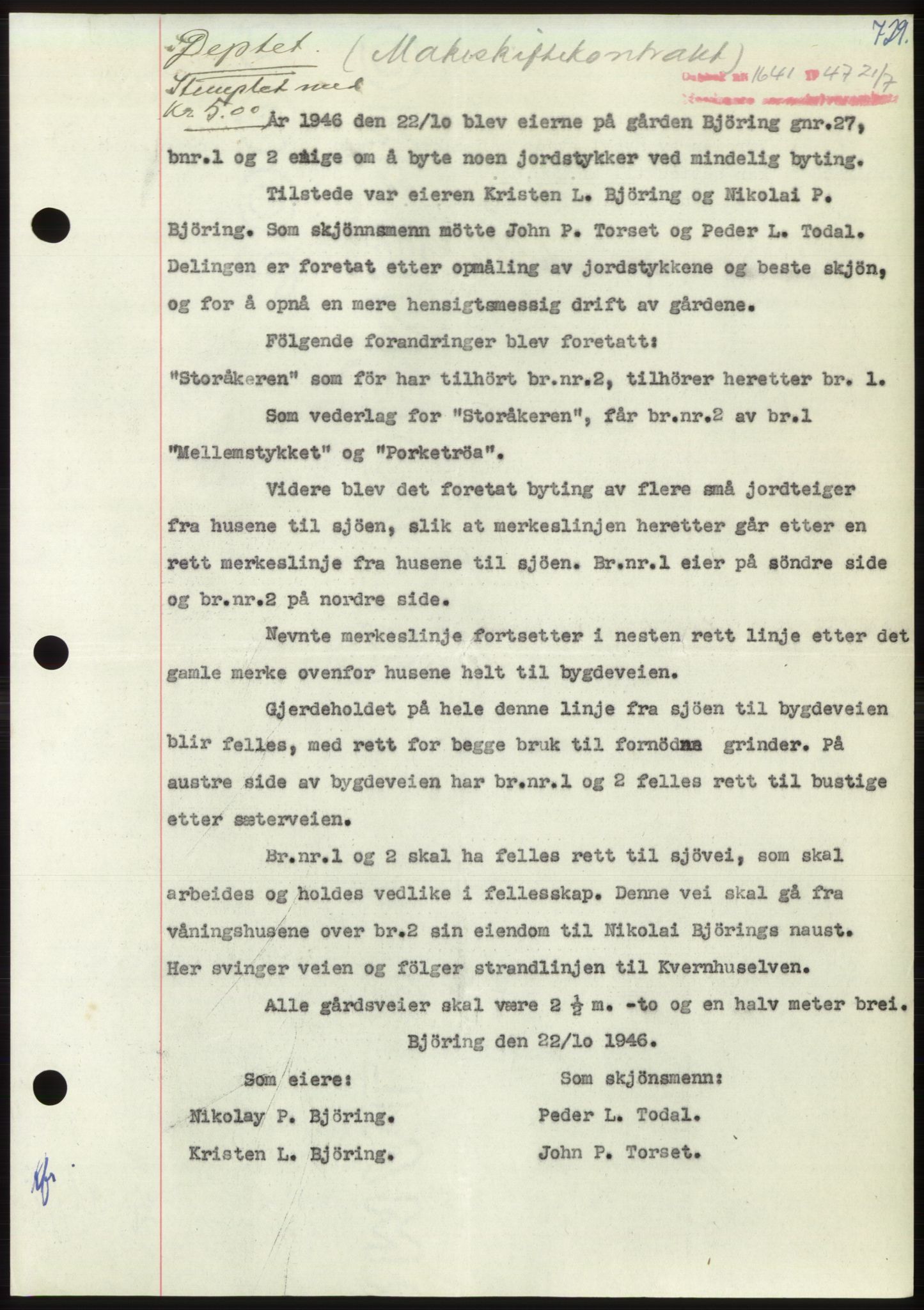 Nordmøre sorenskriveri, AV/SAT-A-4132/1/2/2Ca: Mortgage book no. B96, 1947-1947, Diary no: : 1641/1947