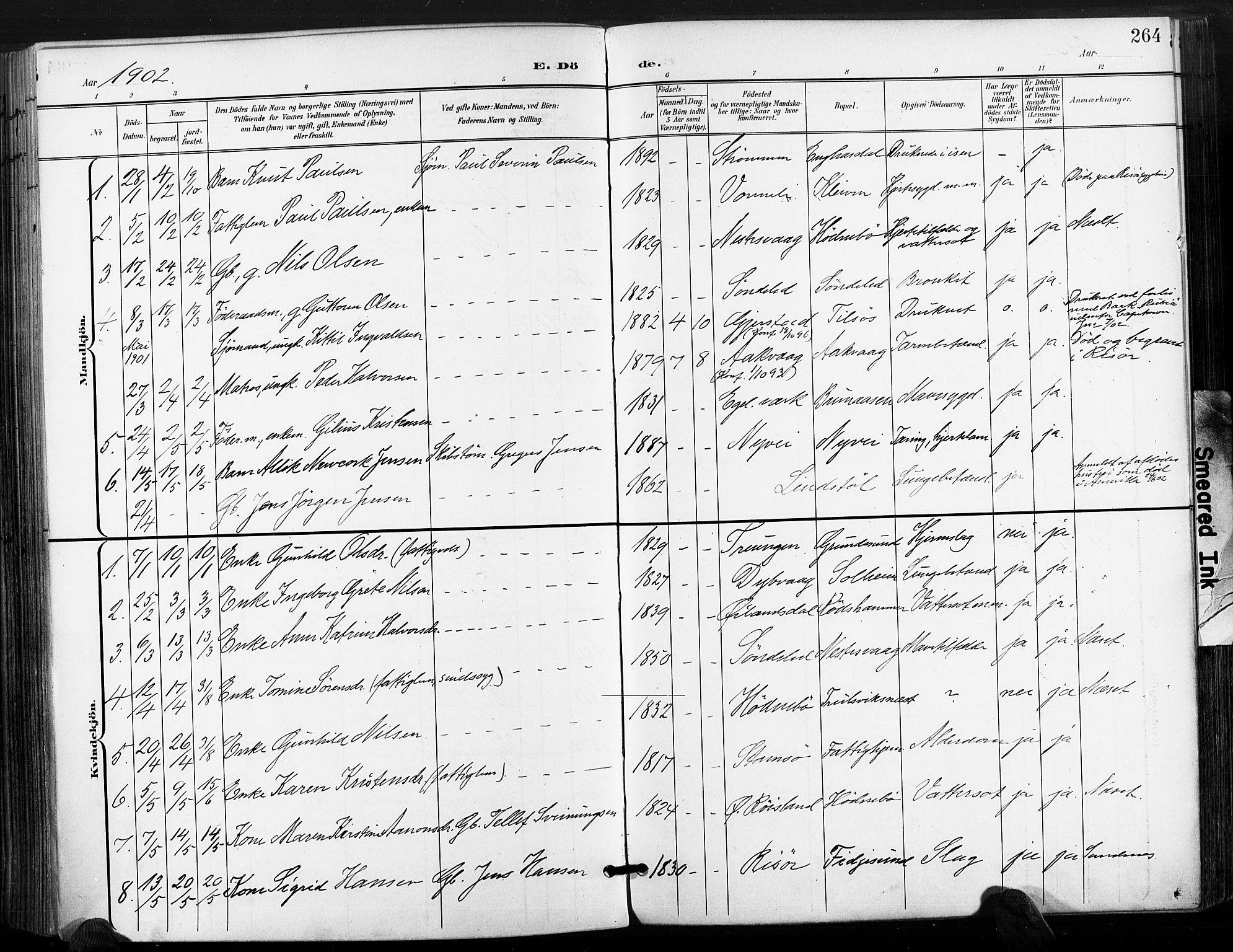 Søndeled sokneprestkontor, SAK/1111-0038/F/Fa/L0006: Parish register (official) no. A 6, 1900-1922, p. 264