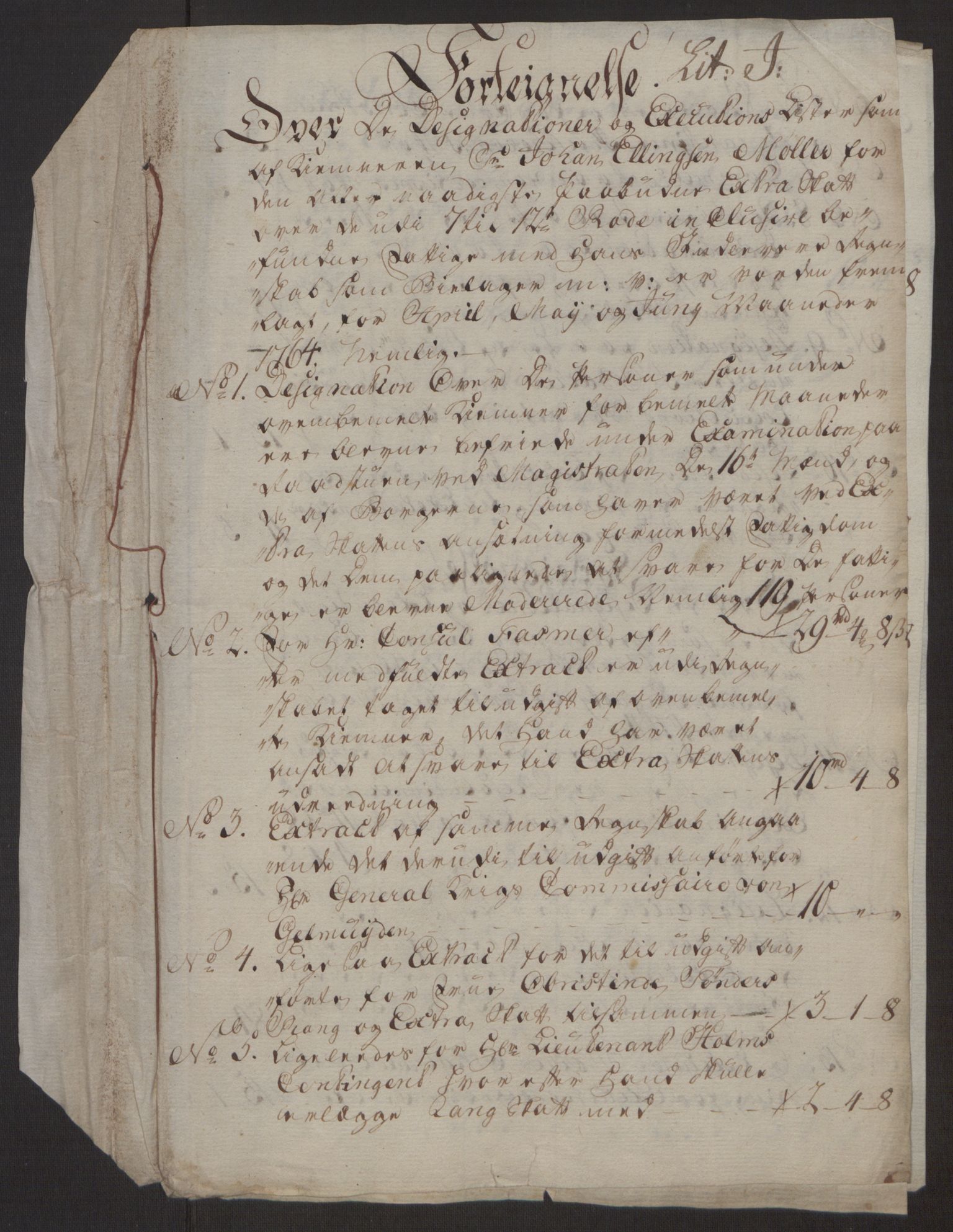 Rentekammeret inntil 1814, Reviderte regnskaper, Byregnskaper, RA/EA-4066/R/Rp/L0367/0001: [P21] Kontribusjonsregnskap / Ekstraskatt, 1764, p. 281