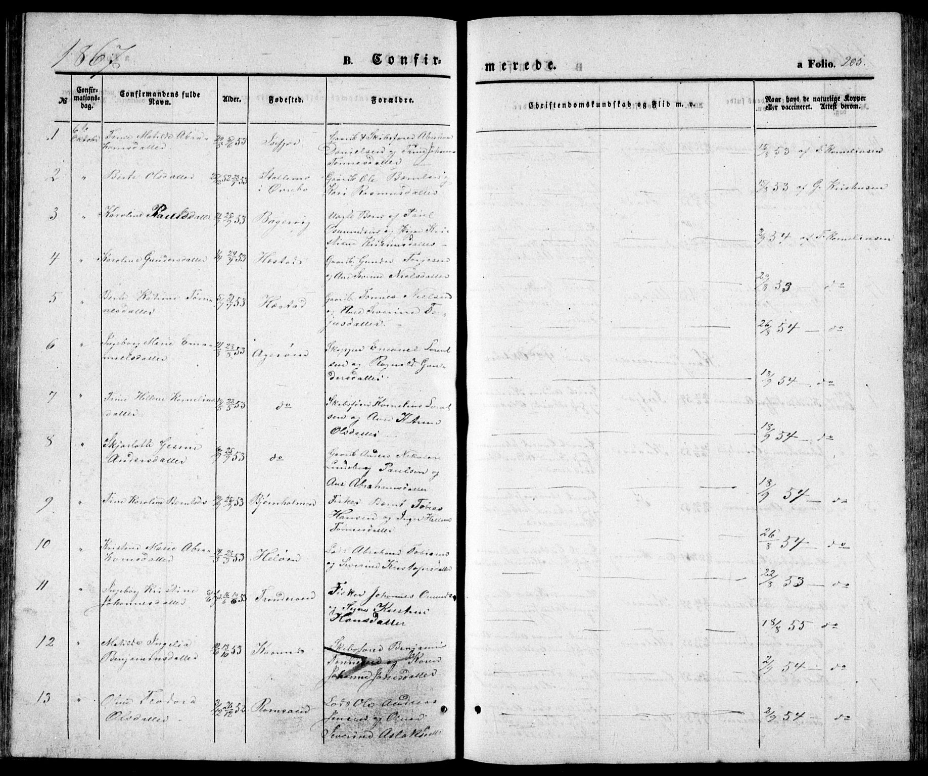 Høvåg sokneprestkontor, AV/SAK-1111-0025/F/Fb/L0002: Parish register (copy) no. B 2, 1847-1869, p. 205