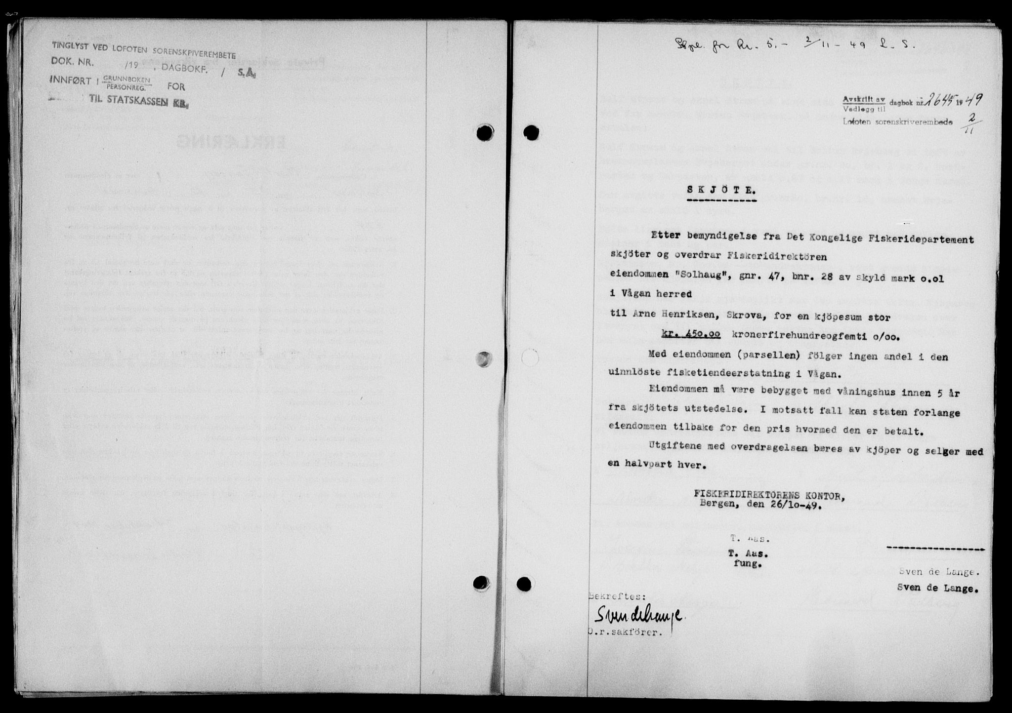Lofoten sorenskriveri, SAT/A-0017/1/2/2C/L0022a: Mortgage book no. 22a, 1949-1950, Diary no: : 2645/1949
