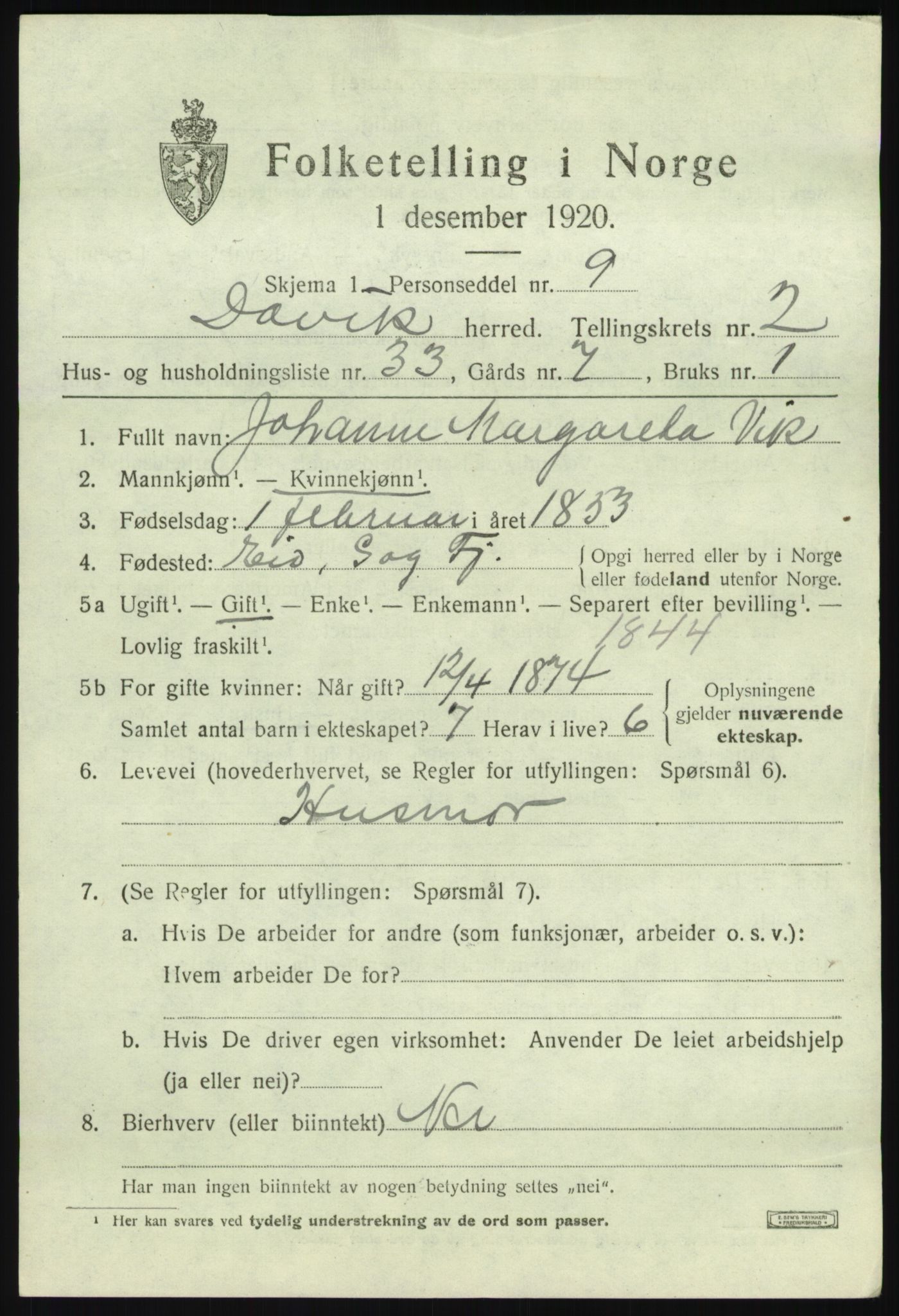 SAB, 1920 census for Davik, 1920, p. 1799