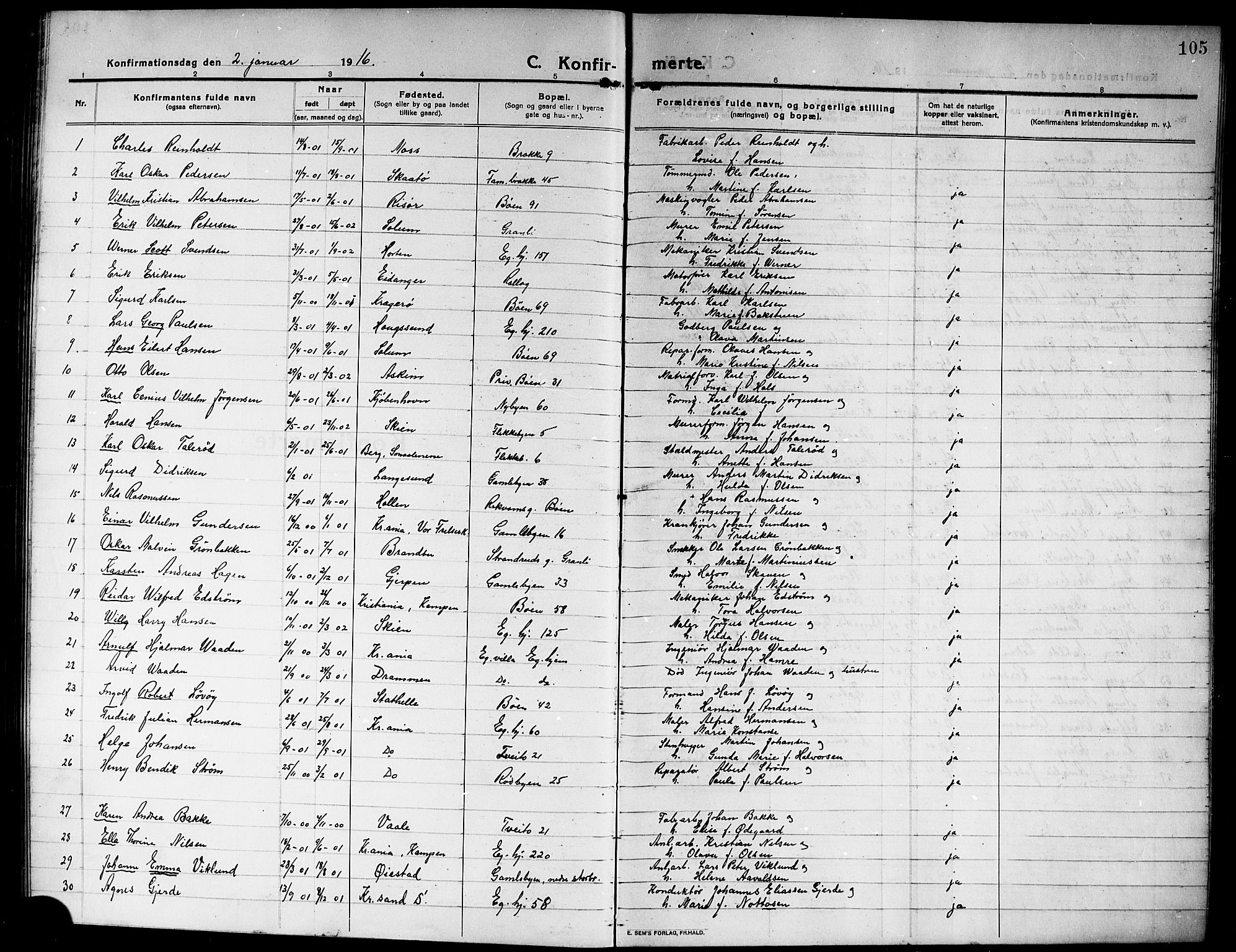 Rjukan kirkebøker, SAKO/A-294/G/Ga/L0002: Parish register (copy) no. 2, 1913-1920, p. 105