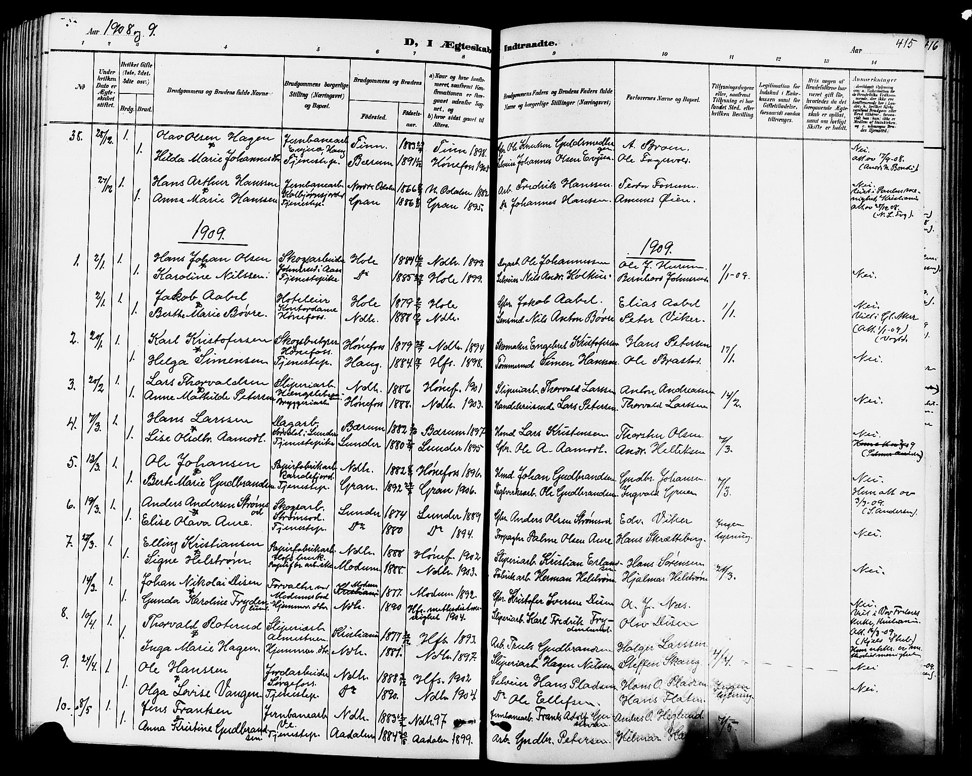 Norderhov kirkebøker, SAKO/A-237/G/Ga/L0008: Parish register (copy) no. I 8, 1887-1912, p. 415