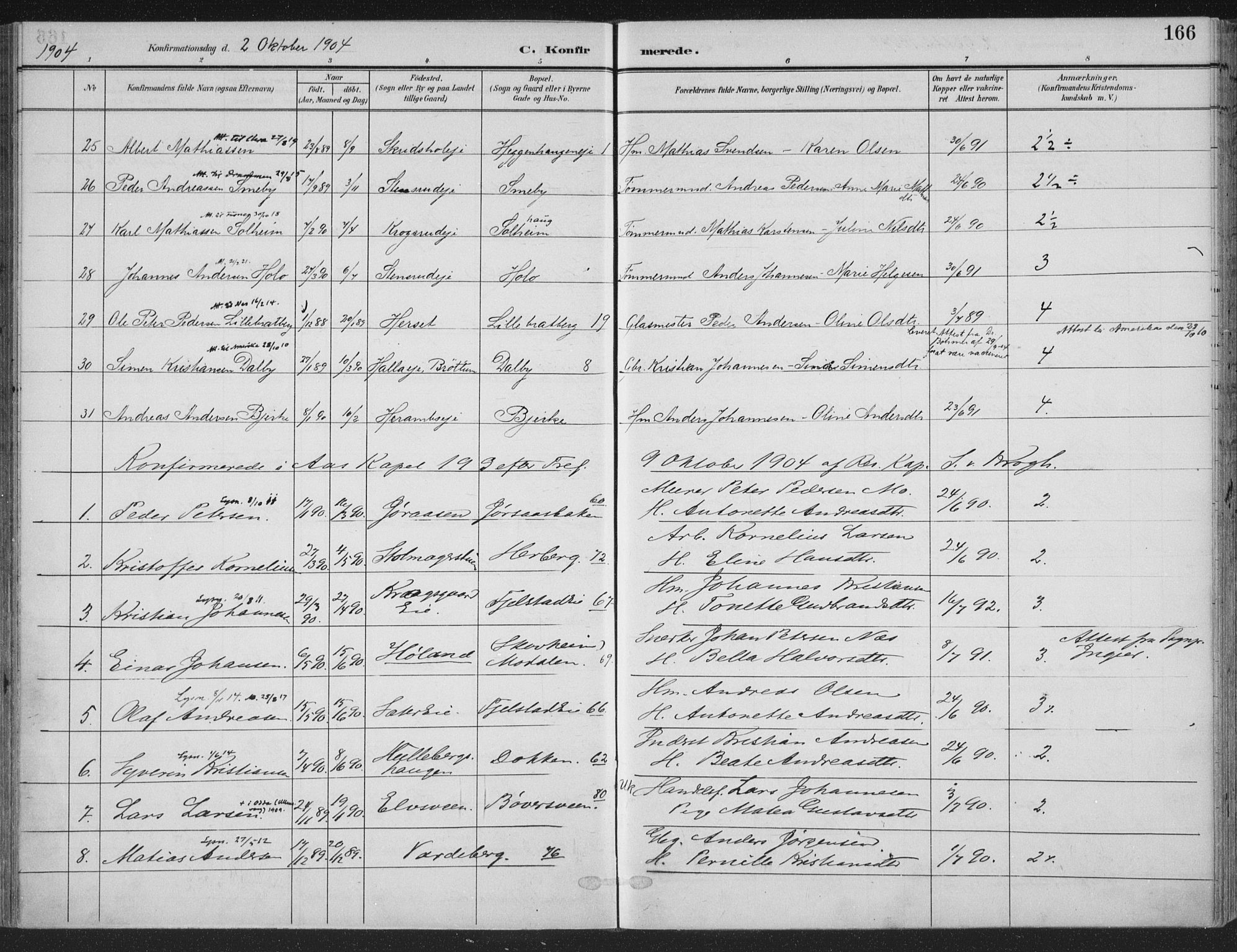Ringsaker prestekontor, AV/SAH-PREST-014/K/Ka/L0018: Parish register (official) no. 18, 1903-1912, p. 166