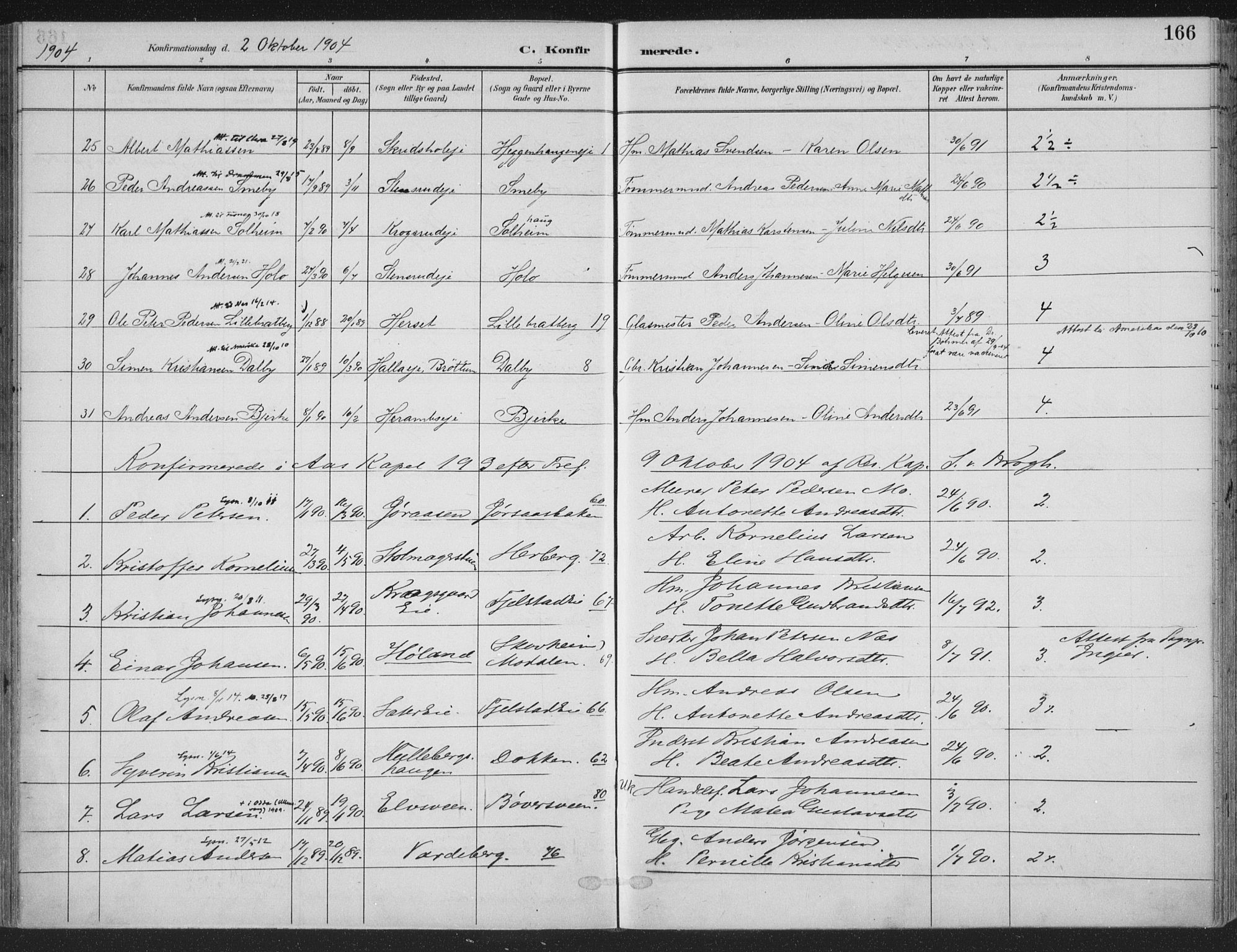 Ringsaker prestekontor, AV/SAH-PREST-014/K/Ka/L0018: Parish register (official) no. 18, 1903-1912, p. 166