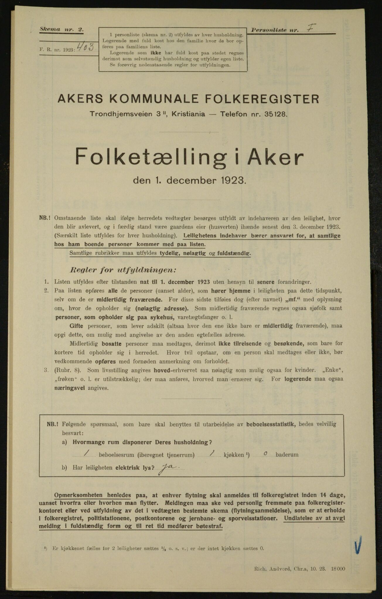 , Municipal Census 1923 for Aker, 1923, p. 25086