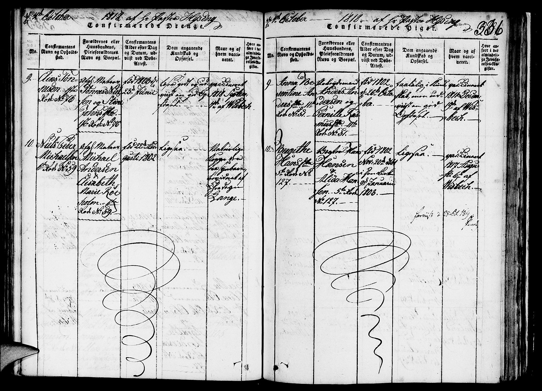 Nykirken Sokneprestembete, SAB/A-77101/H/Haa/L0011: Parish register (official) no. A 11, 1816-1821, p. 336
