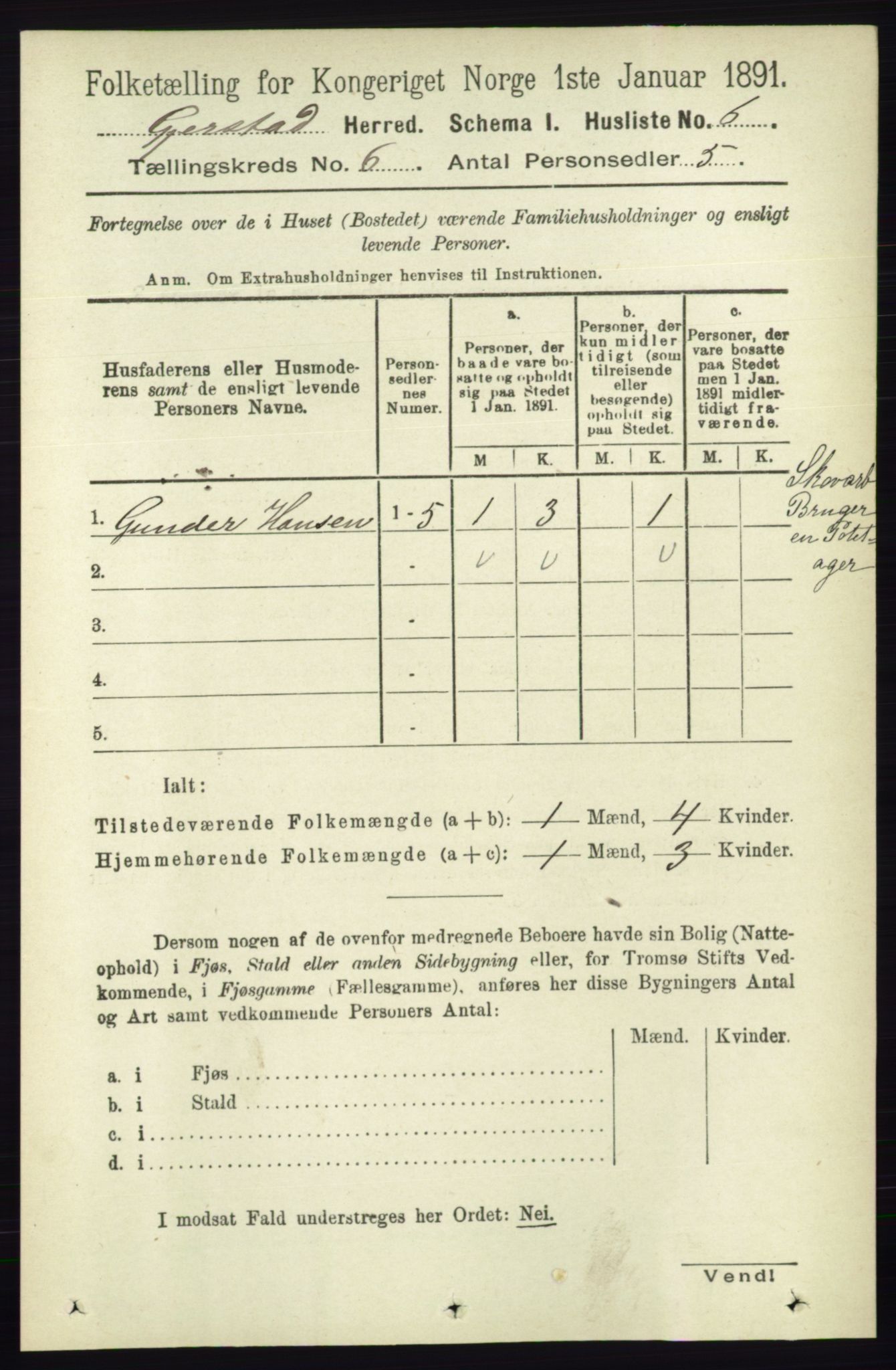 RA, 1891 census for 0911 Gjerstad, 1891, p. 2333