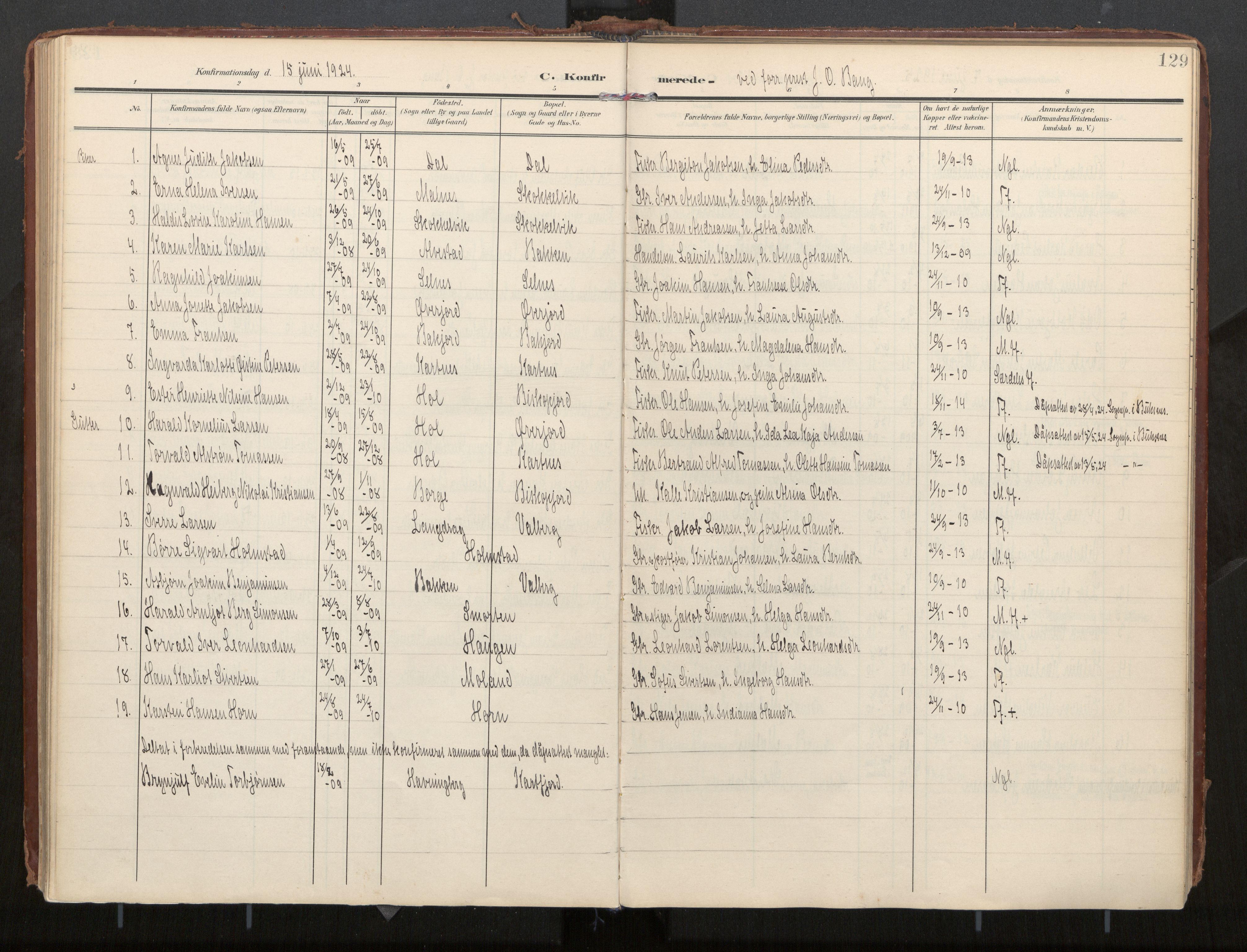 Ministerialprotokoller, klokkerbøker og fødselsregistre - Nordland, SAT/A-1459/884/L1194: Parish register (official) no. 884A02, 1906-1937, p. 129