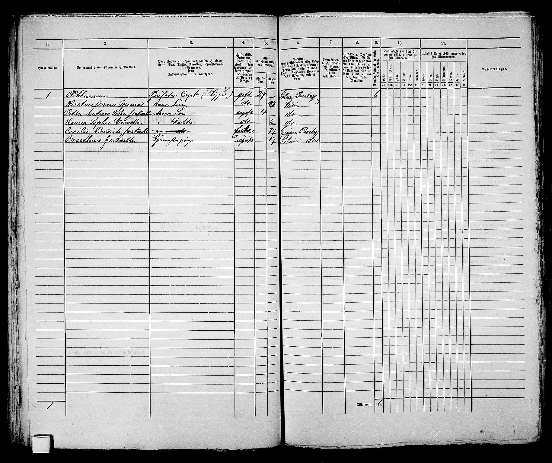 RA, 1865 census for Skien, 1865, p. 104