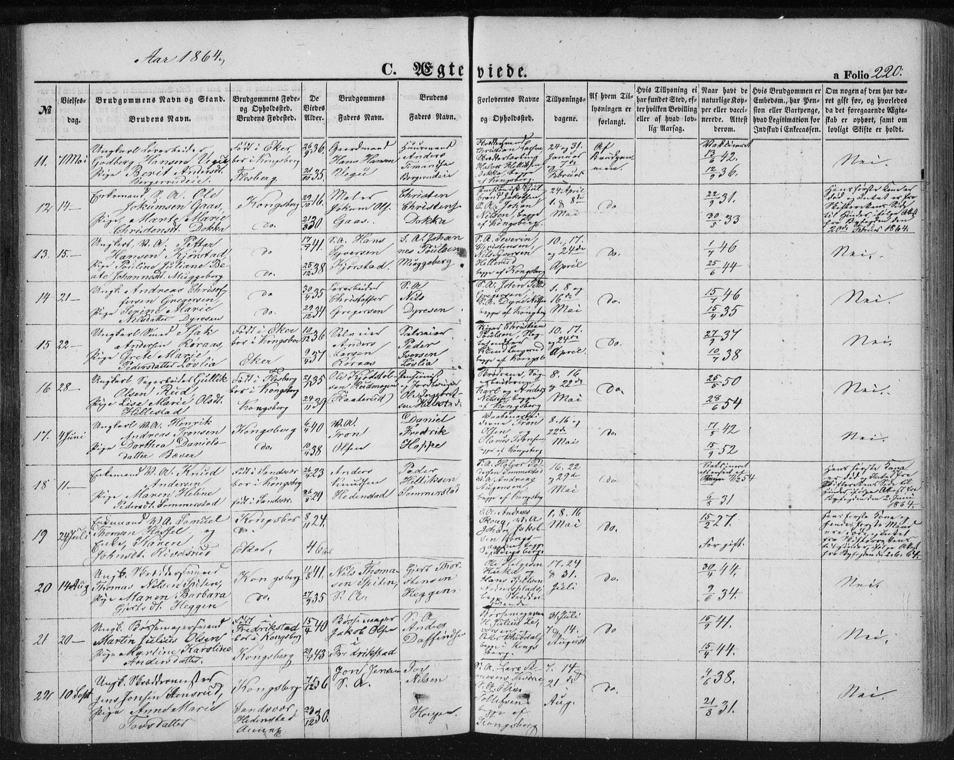 Kongsberg kirkebøker, AV/SAKO-A-22/F/Fa/L0010: Parish register (official) no. I 10, 1859-1875, p. 220