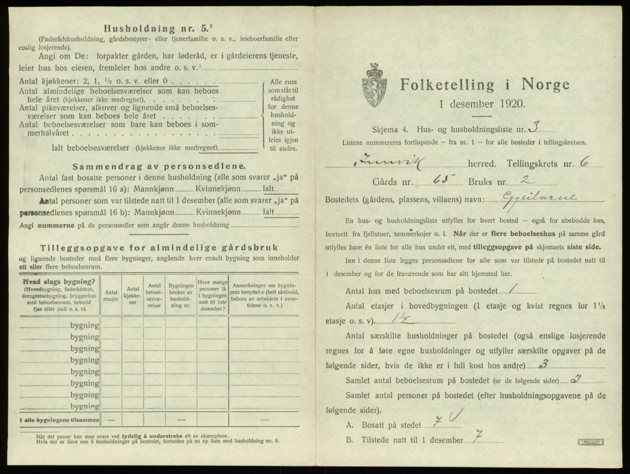 SAB, 1920 census for Innvik, 1920, p. 372