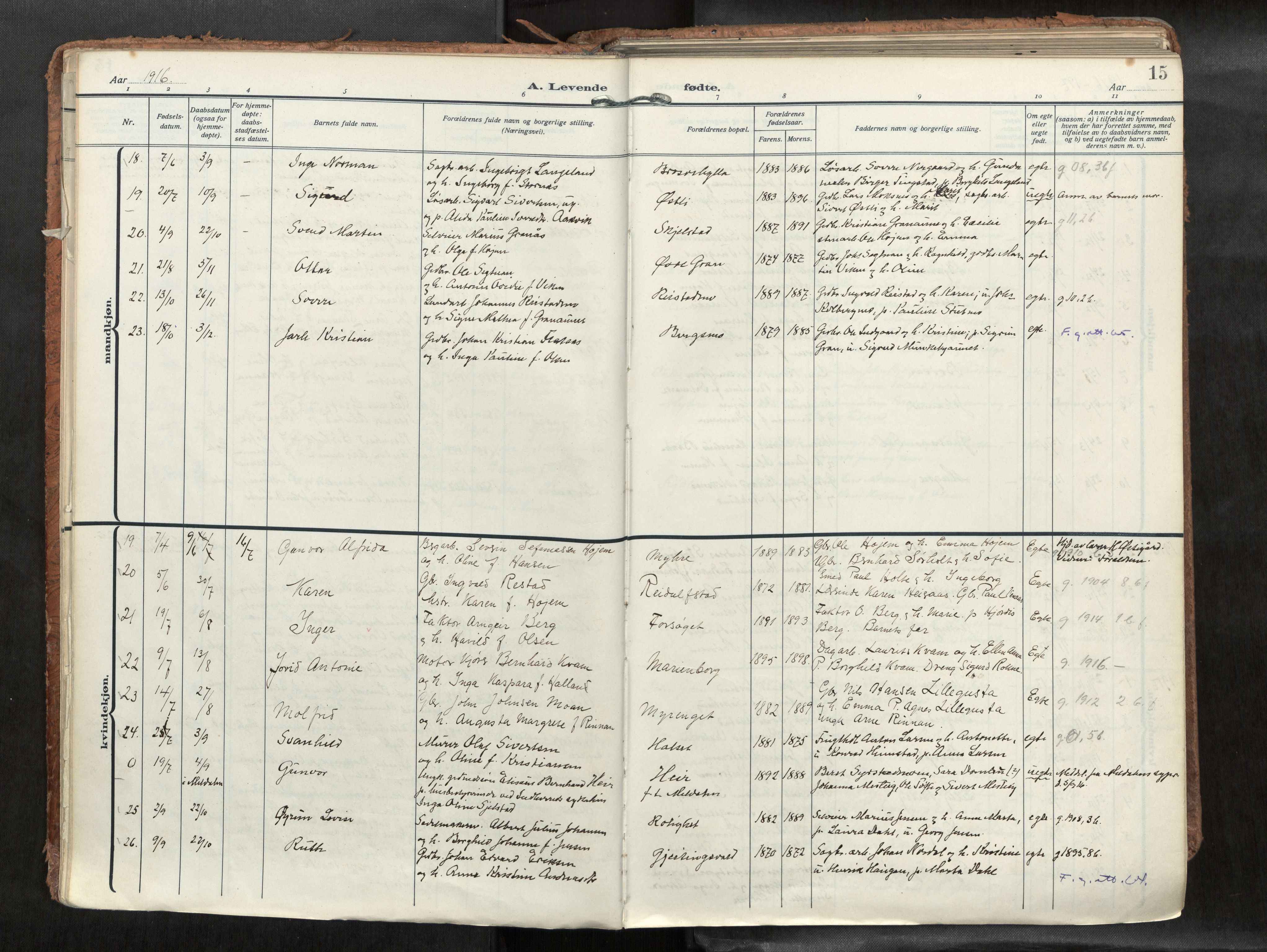 Levanger sokneprestkontor, SAT/A-1301/2/H/Haa/L0002: Parish register (official) no. 2, 1912-1935, p. 15
