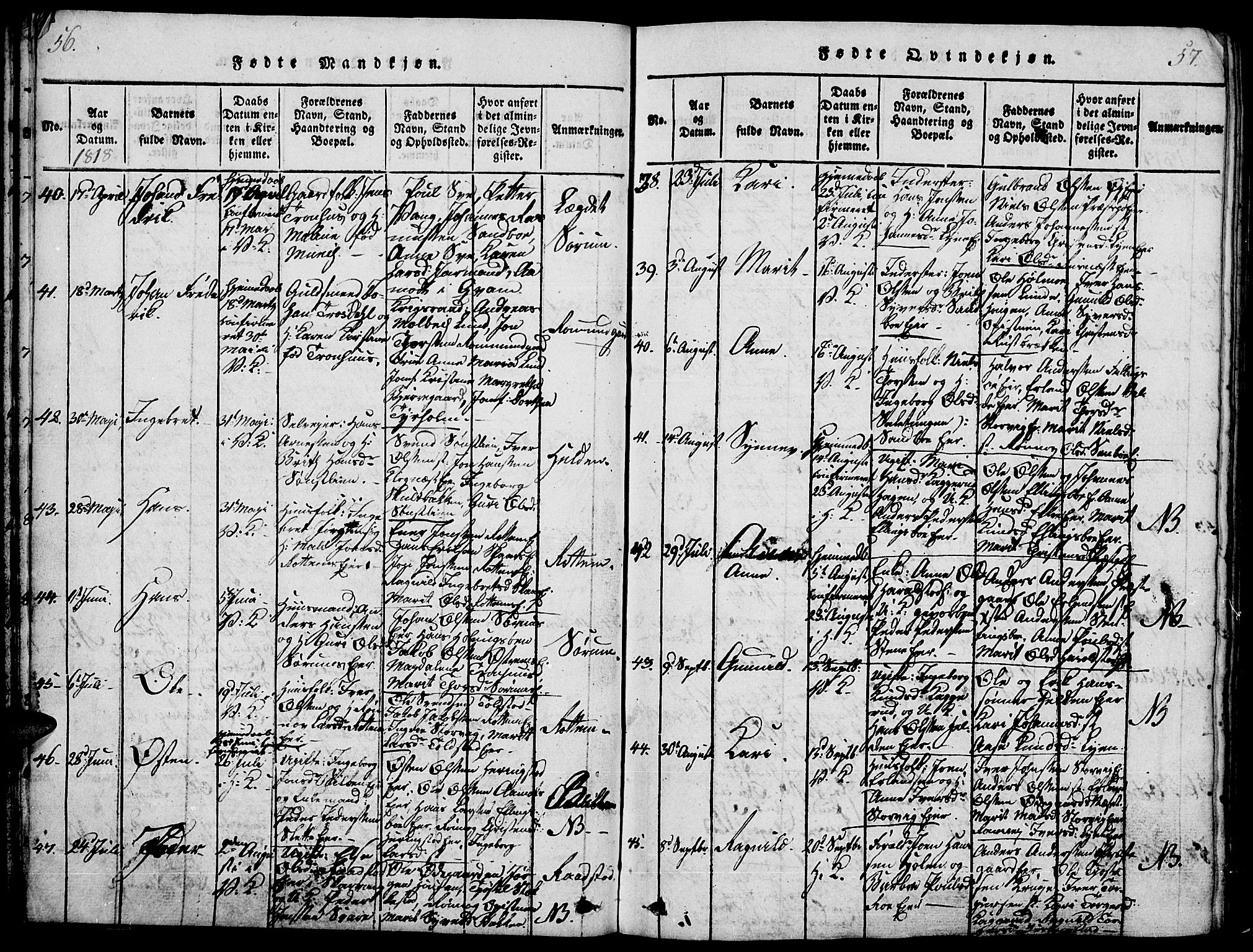 Vågå prestekontor, SAH/PREST-076/H/Ha/Haa/L0003: Parish register (official) no. 3, 1815-1827, p. 56-57