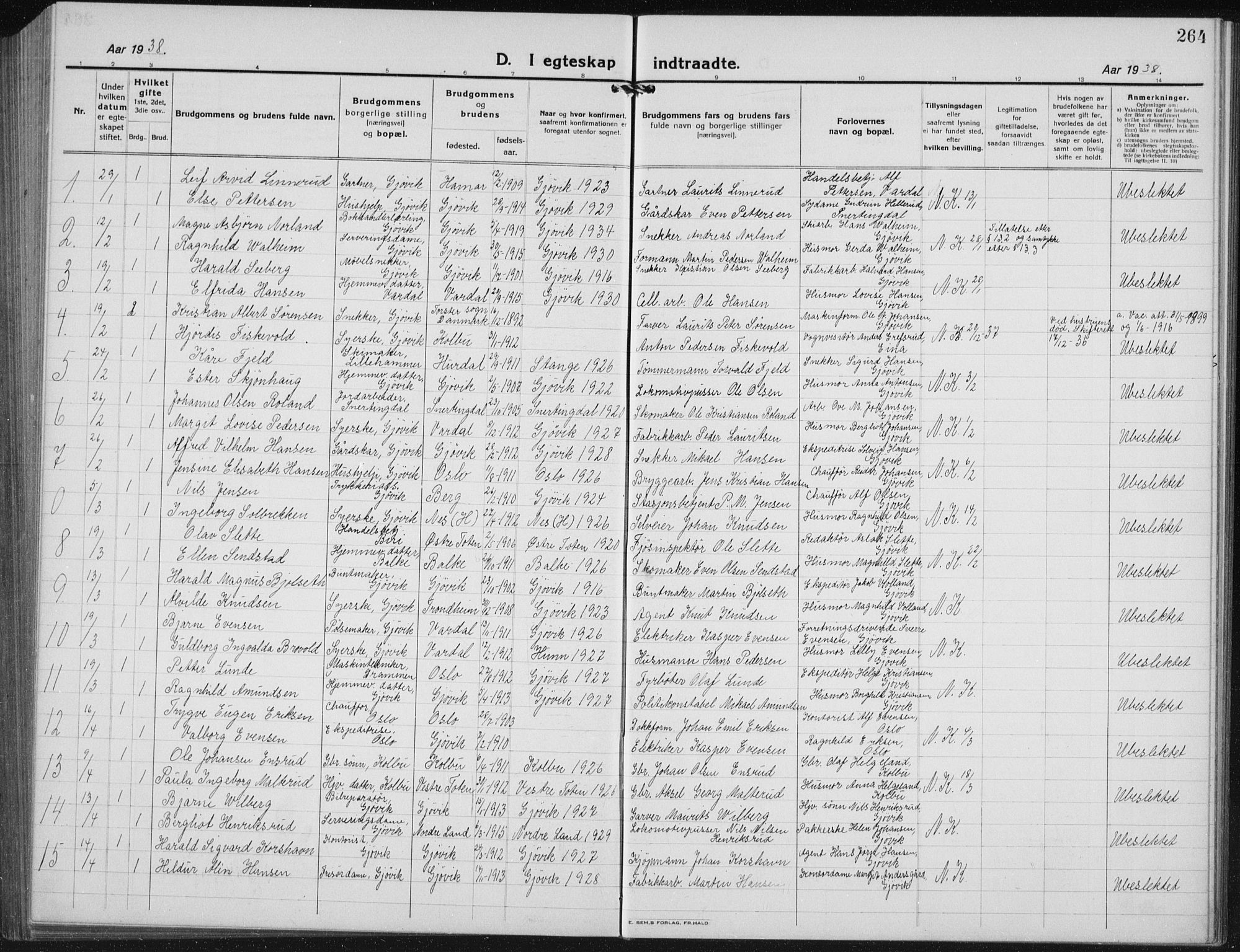Vardal prestekontor, AV/SAH-PREST-100/H/Ha/Hab/L0017: Parish register (copy) no. 17, 1922-1941, p. 264