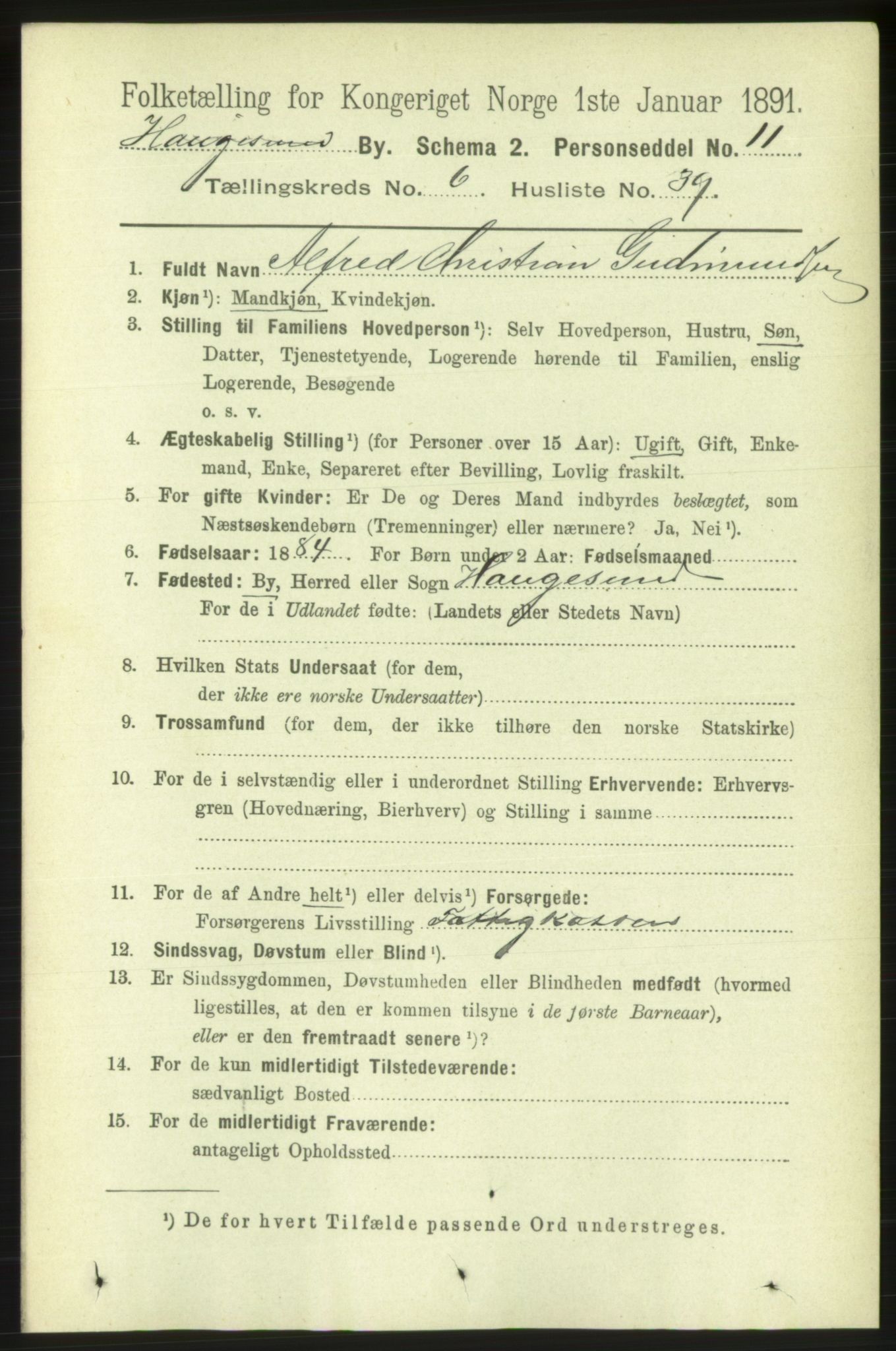 RA, 1891 census for 1106 Haugesund, 1891, p. 3049