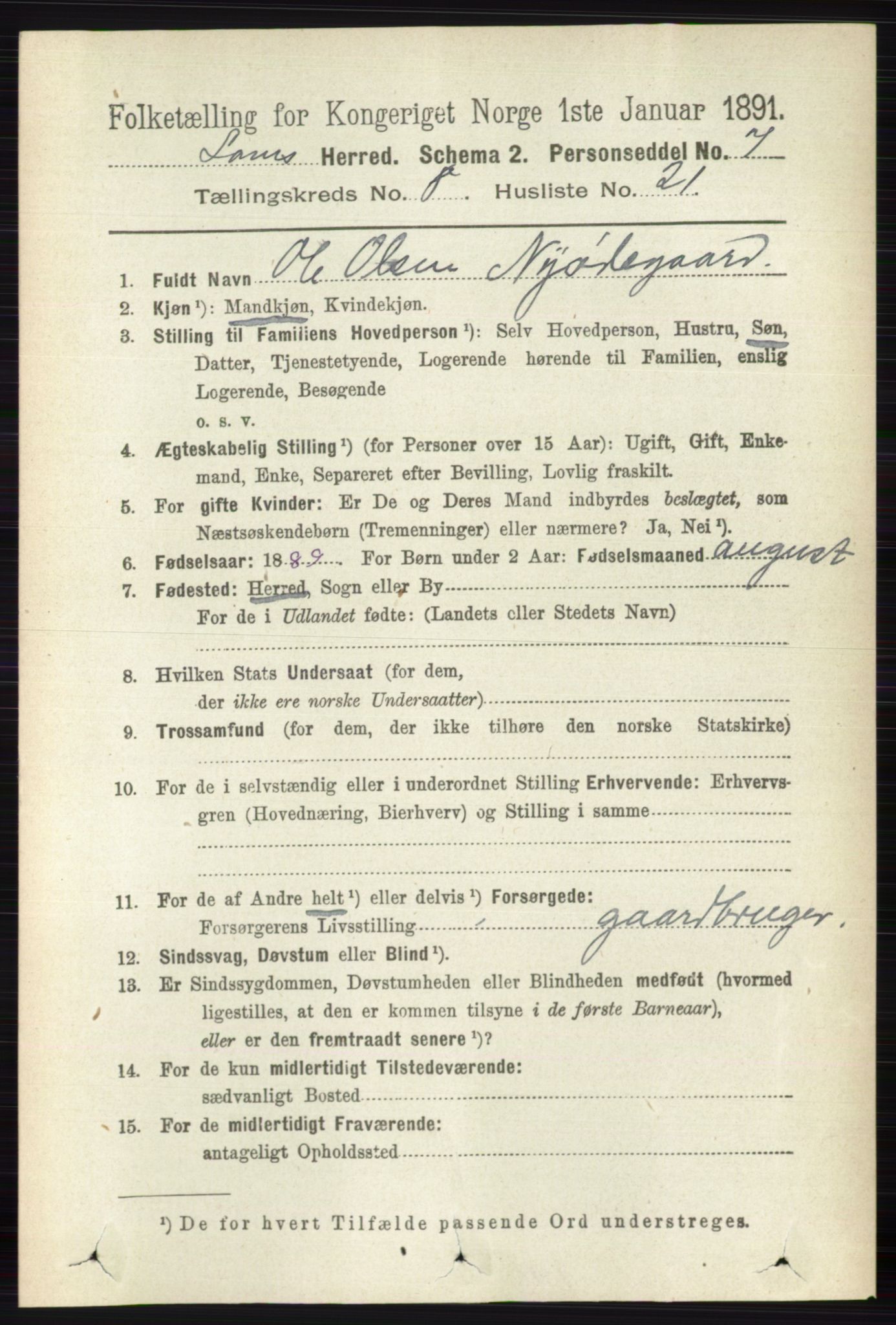 RA, 1891 census for 0514 Lom, 1891, p. 3222