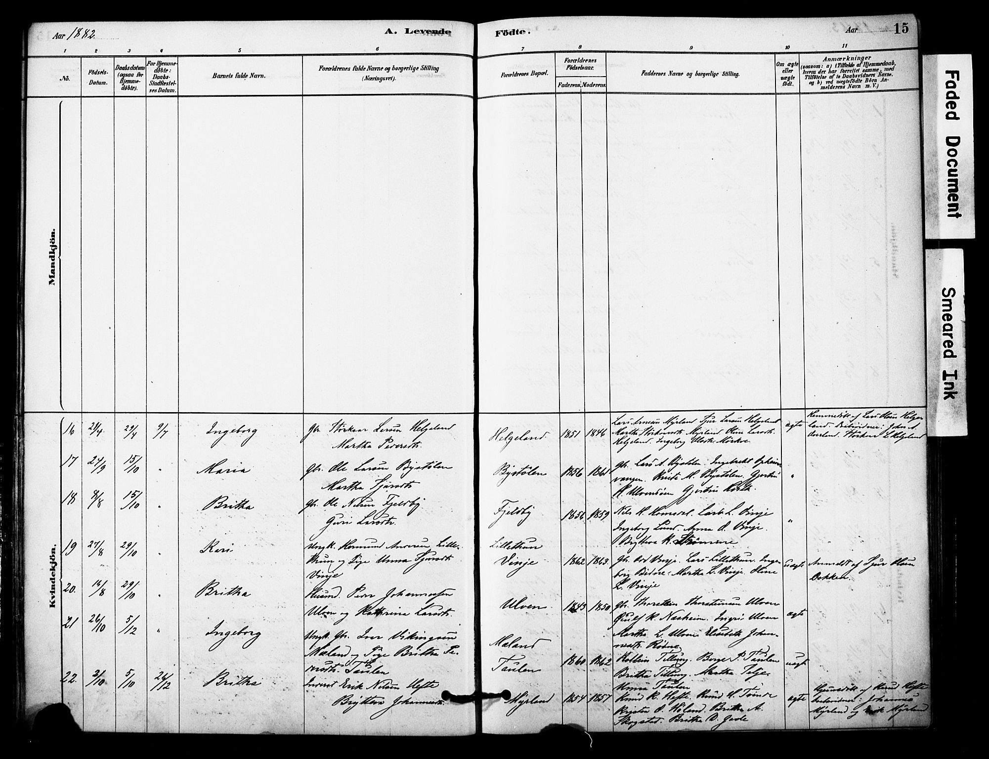 Vossestrand Sokneprestembete, AV/SAB-A-79101/H/Haa: Parish register (official) no. C 1, 1878-1903, p. 15