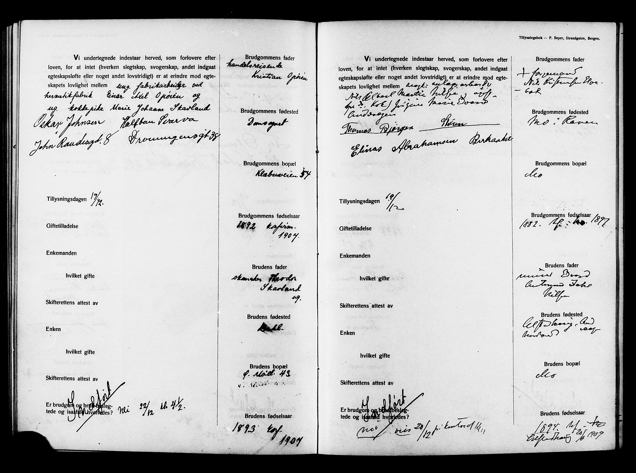 Ministerialprotokoller, klokkerbøker og fødselsregistre - Sør-Trøndelag, SAT/A-1456/604/L0194: Banns register no. 604A15, 1912-1916