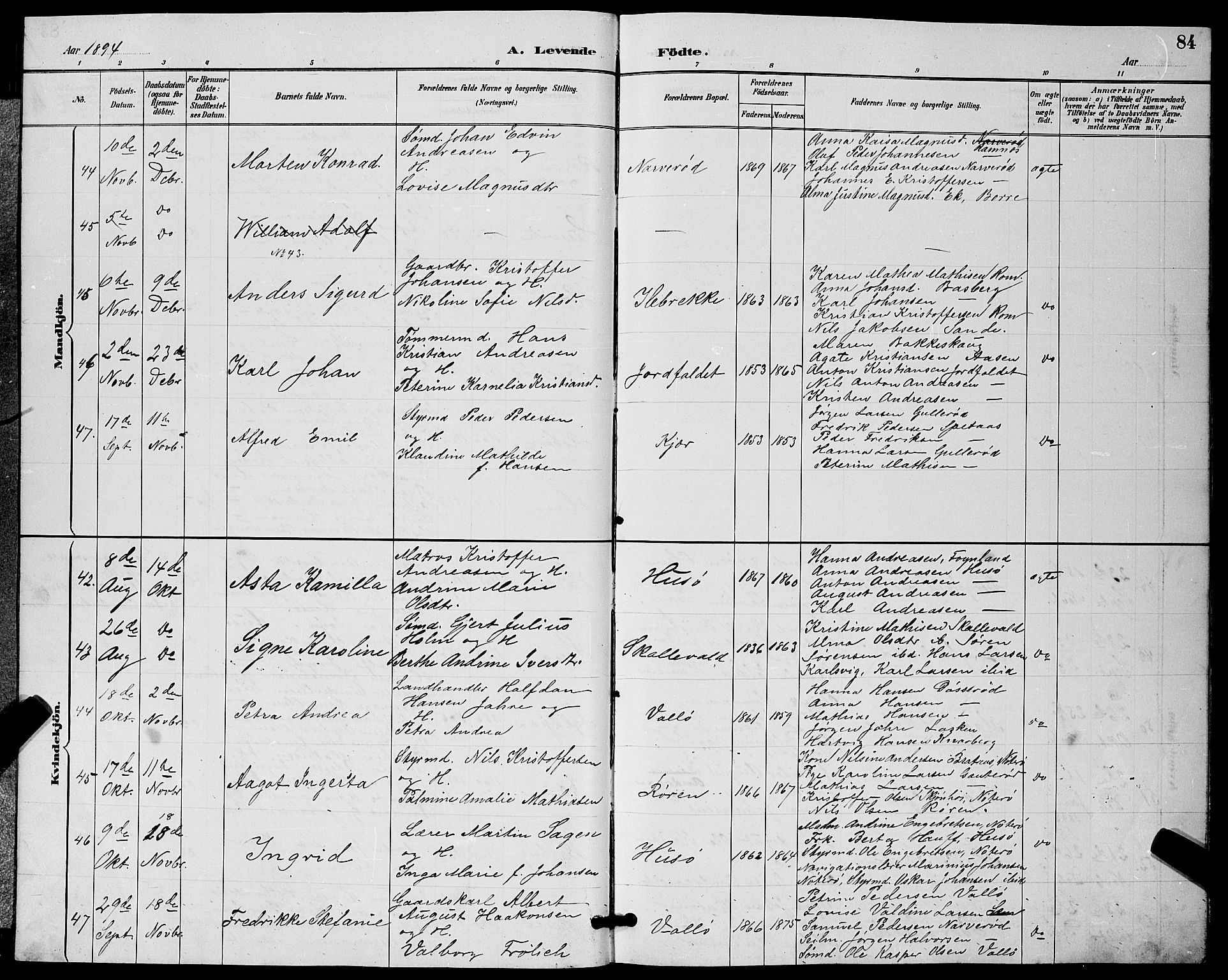 Sem kirkebøker, AV/SAKO-A-5/G/Gb/L0002: Parish register (copy) no. II 2, 1886-1899, p. 84