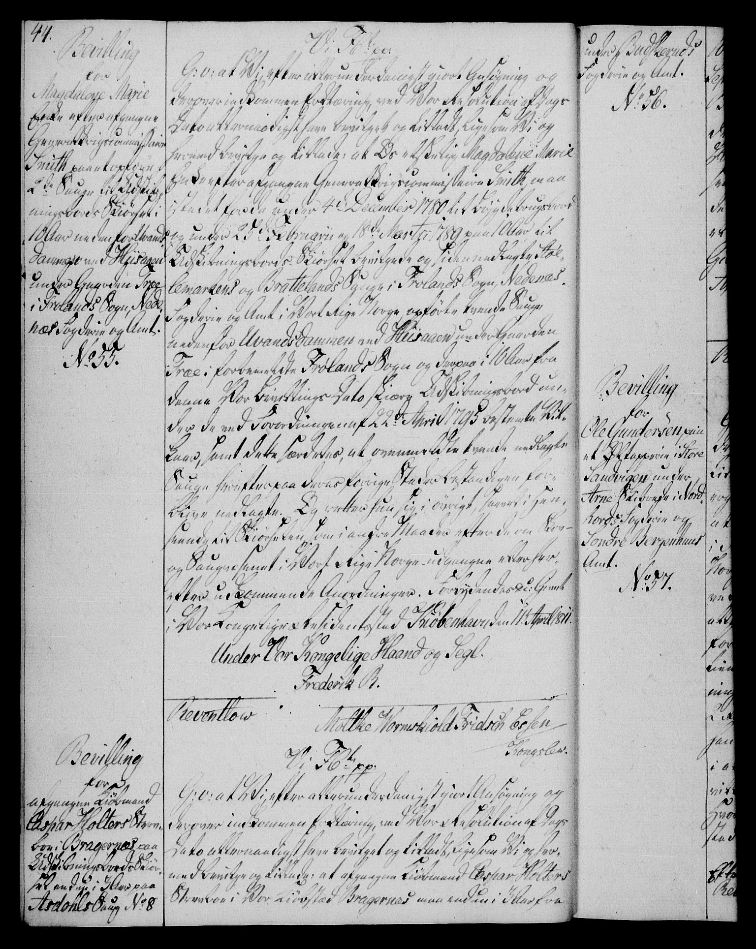 Rentekammeret, Kammerkanselliet, AV/RA-EA-3111/G/Gg/Gga/L0020: Norsk ekspedisjonsprotokoll med register (merket RK 53.20), 1811-1814, p. 44