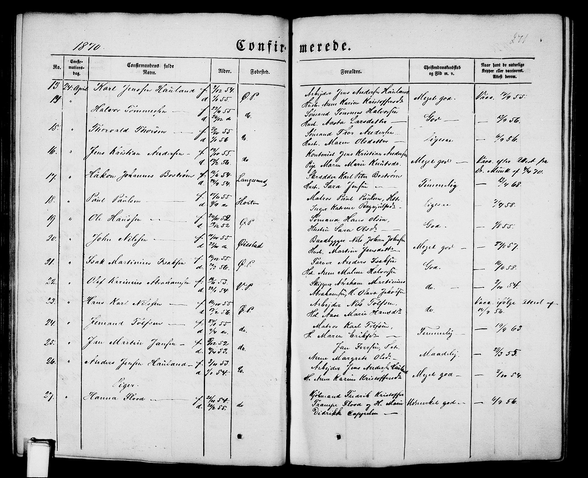 Porsgrunn kirkebøker , SAKO/A-104/G/Gb/L0004: Parish register (copy) no. II 4, 1853-1882, p. 271