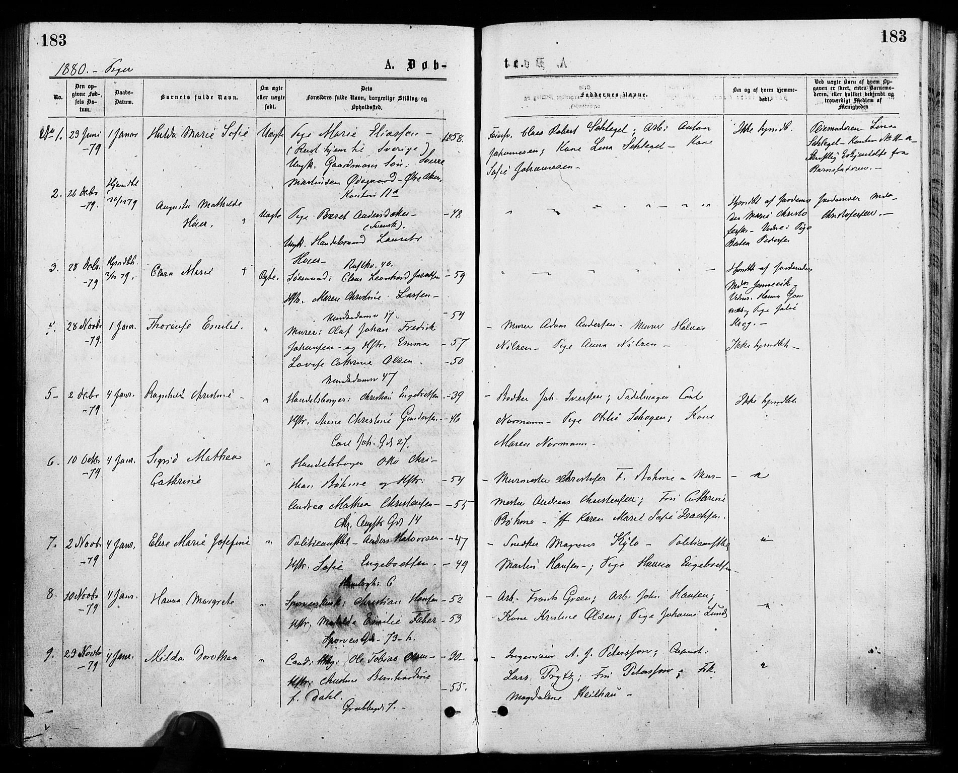 Trefoldighet prestekontor Kirkebøker, SAO/A-10882/F/Fa/L0004: Parish register (official) no. I 4, 1876-1880, p. 183
