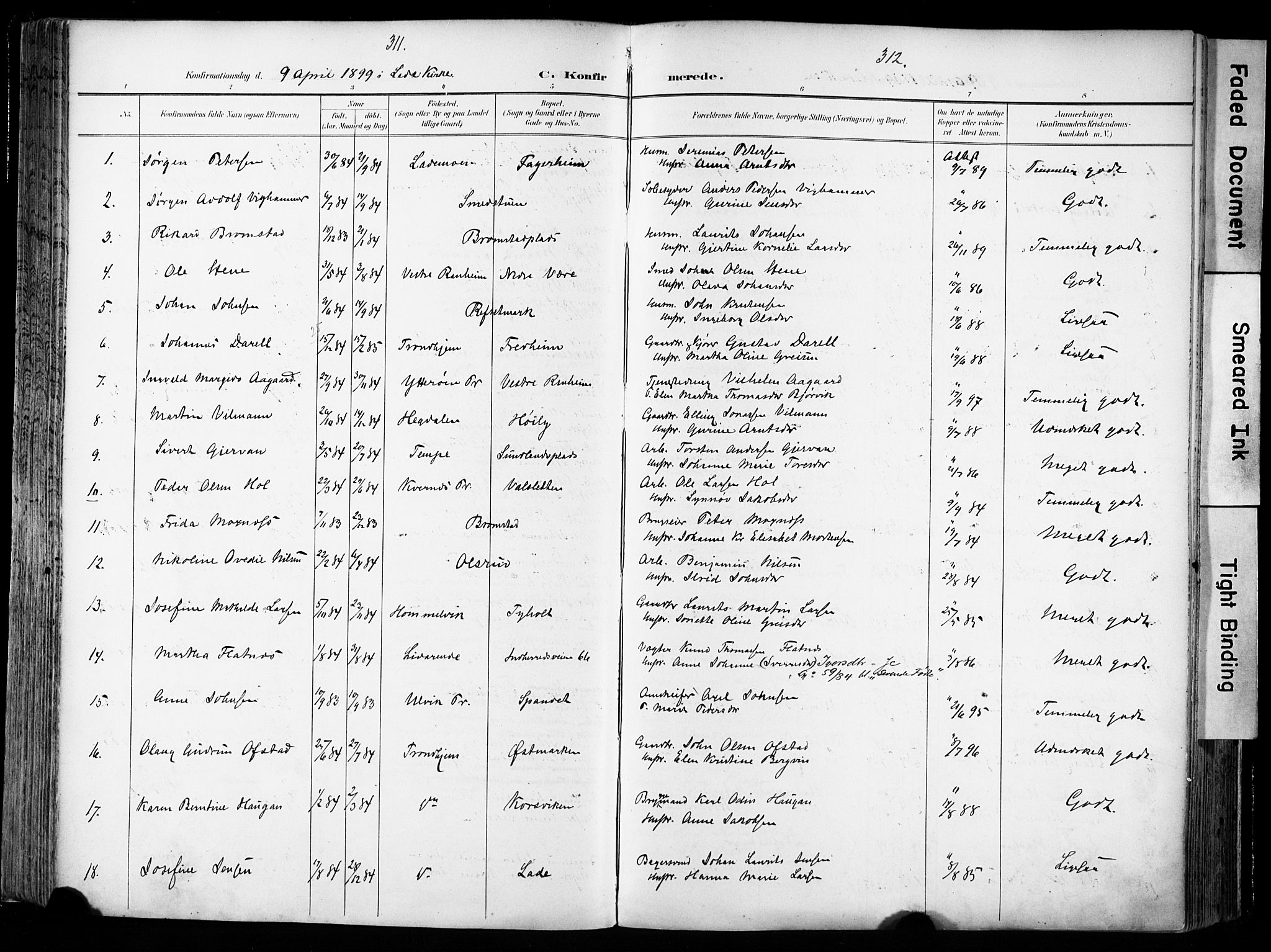 Ministerialprotokoller, klokkerbøker og fødselsregistre - Sør-Trøndelag, SAT/A-1456/606/L0301: Parish register (official) no. 606A16, 1894-1907, p. 311-312