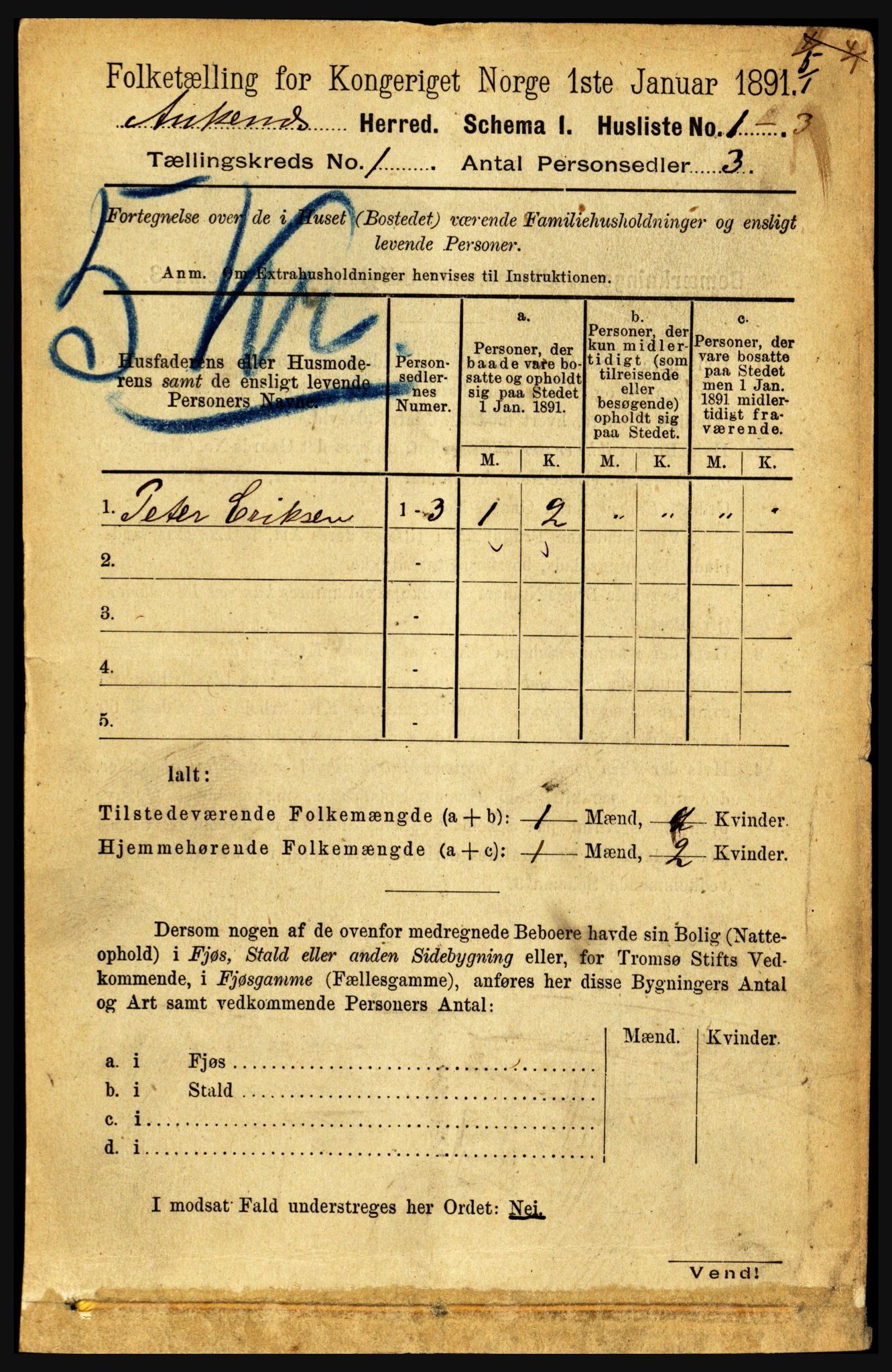 RA, 1891 census for 1855 Ankenes, 1891, p. 17