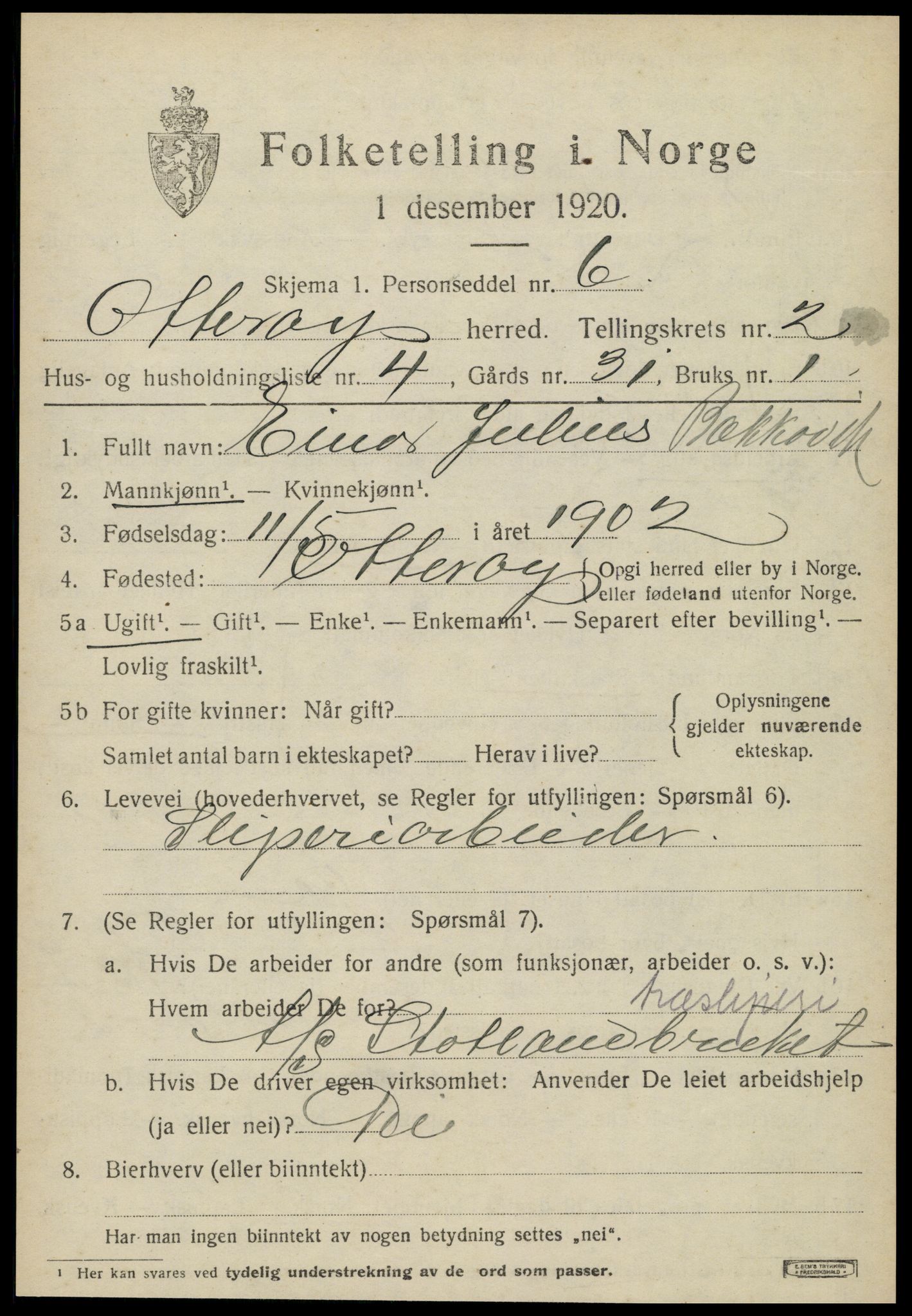 SAT, 1920 census for Otterøy, 1920, p. 1157