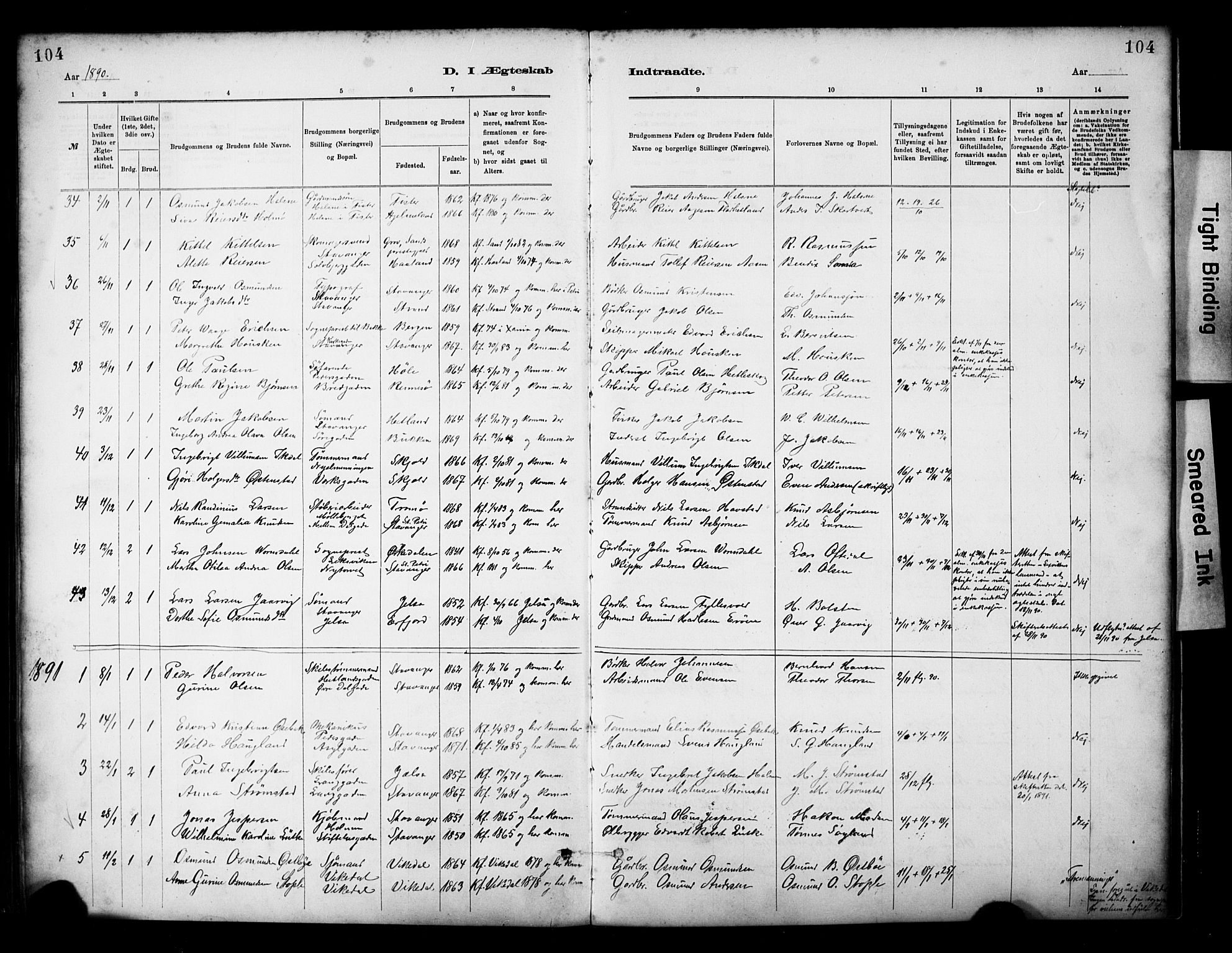 St. Petri sokneprestkontor, AV/SAST-A-101813/001/30/30BA/L0018: Parish register (official) no. A 19, 1879-1900, p. 104