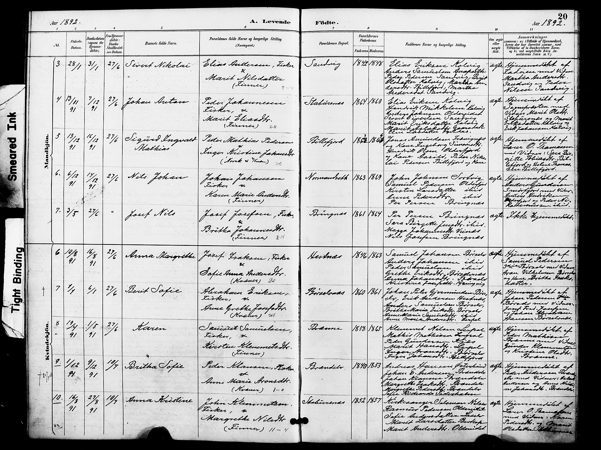 Kistrand/Porsanger sokneprestembete, AV/SATØ-S-1351/H/Ha/L0008.kirke: Parish register (official) no. 8, 1890-1898, p. 20