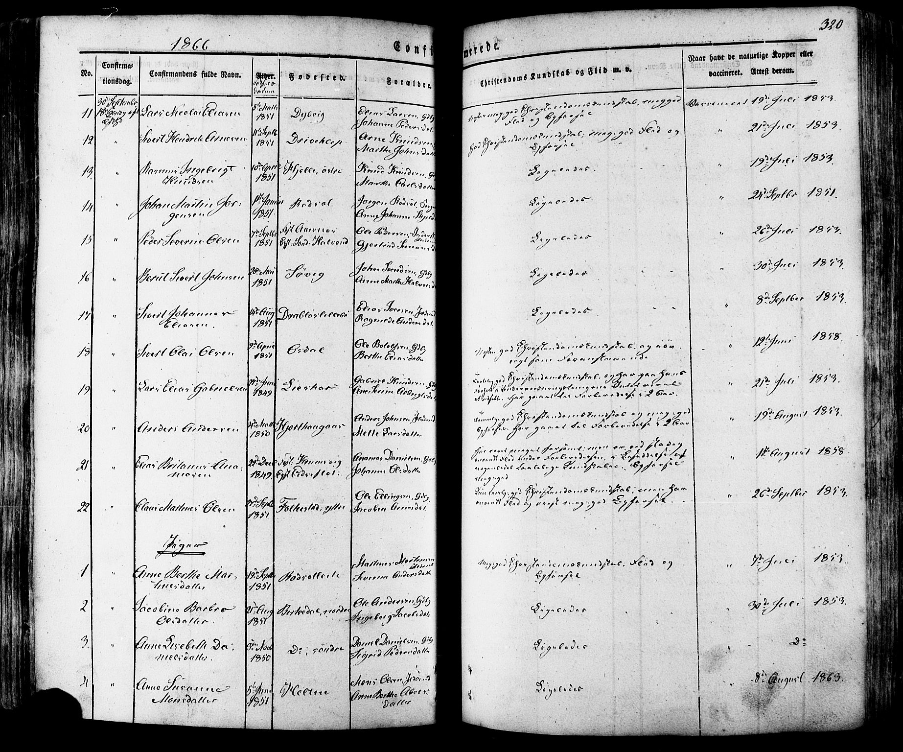 Ministerialprotokoller, klokkerbøker og fødselsregistre - Møre og Romsdal, SAT/A-1454/511/L0140: Parish register (official) no. 511A07, 1851-1878, p. 320