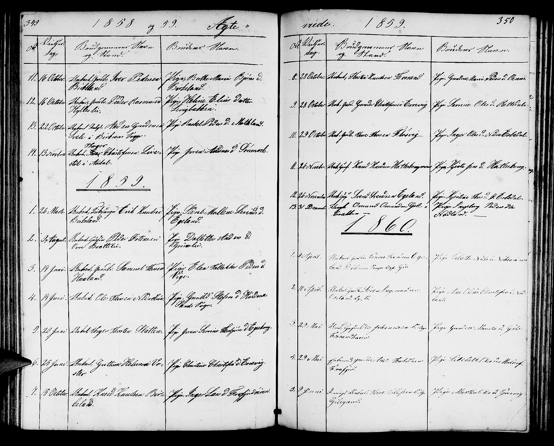 Høgsfjord sokneprestkontor, SAST/A-101624/H/Ha/Hab/L0002: Parish register (copy) no. B 2, 1855-1882, p. 349-350