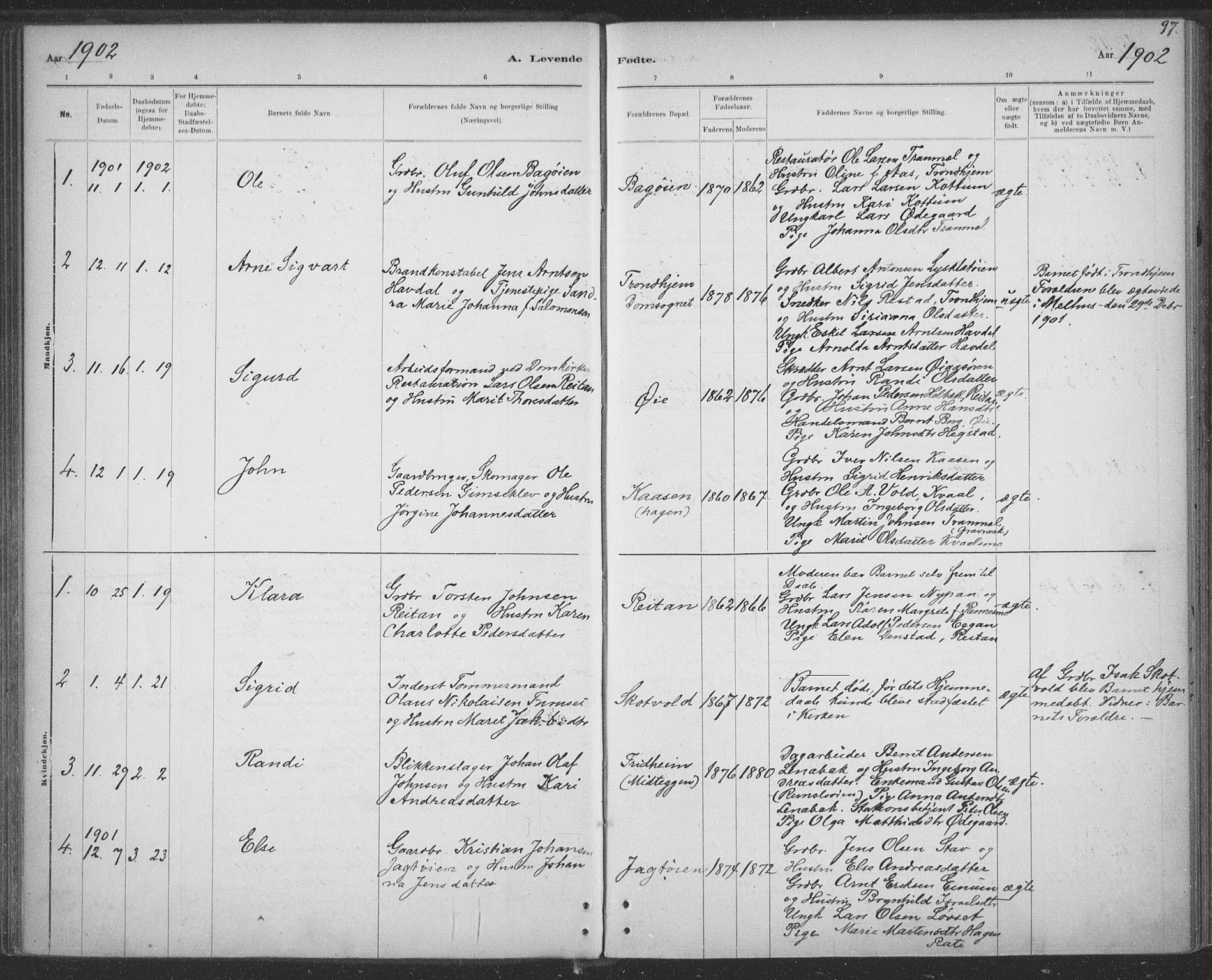 Ministerialprotokoller, klokkerbøker og fødselsregistre - Sør-Trøndelag, SAT/A-1456/691/L1085: Parish register (official) no. 691A17, 1887-1908, p. 97