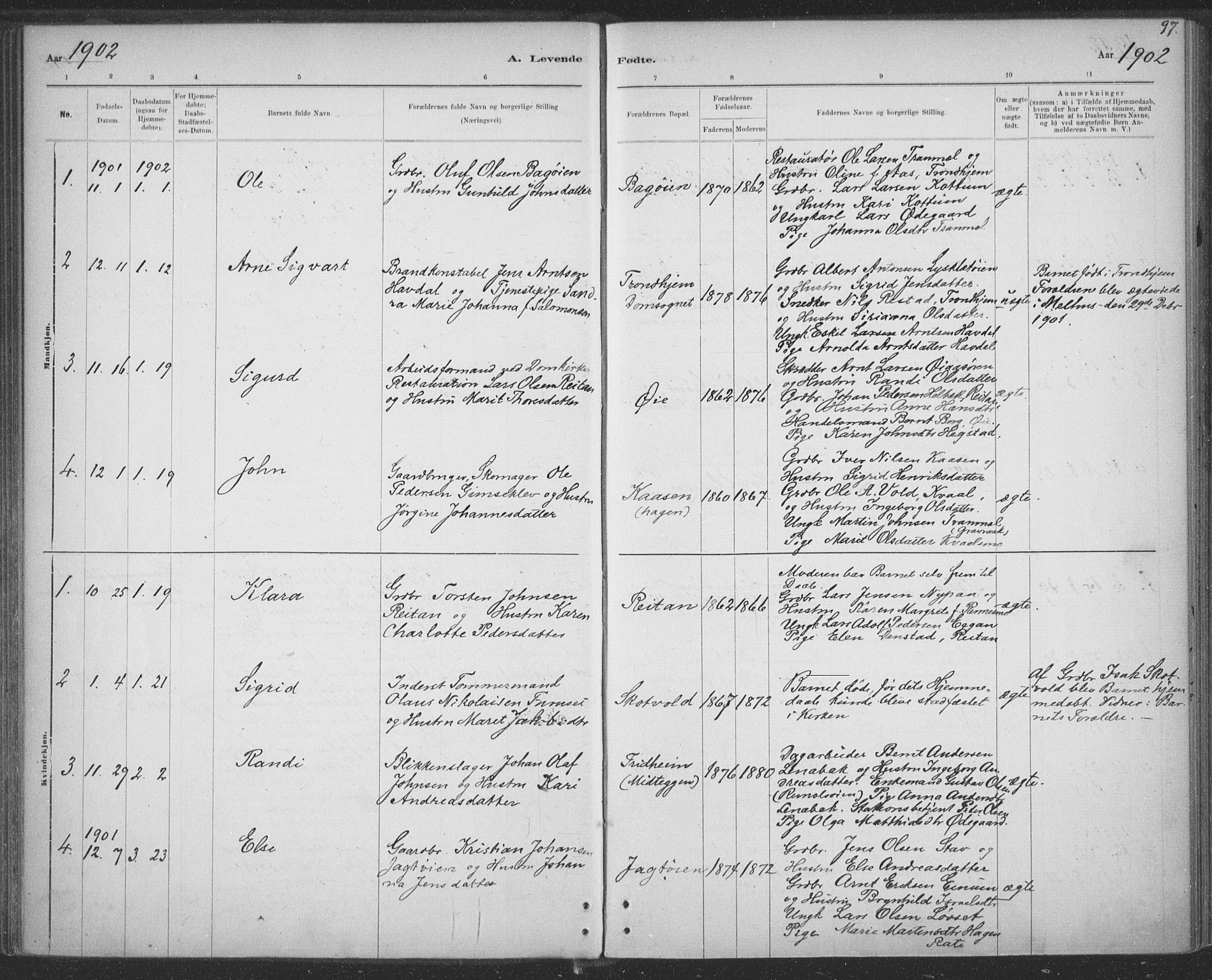 Ministerialprotokoller, klokkerbøker og fødselsregistre - Sør-Trøndelag, AV/SAT-A-1456/691/L1085: Parish register (official) no. 691A17, 1887-1908, p. 97