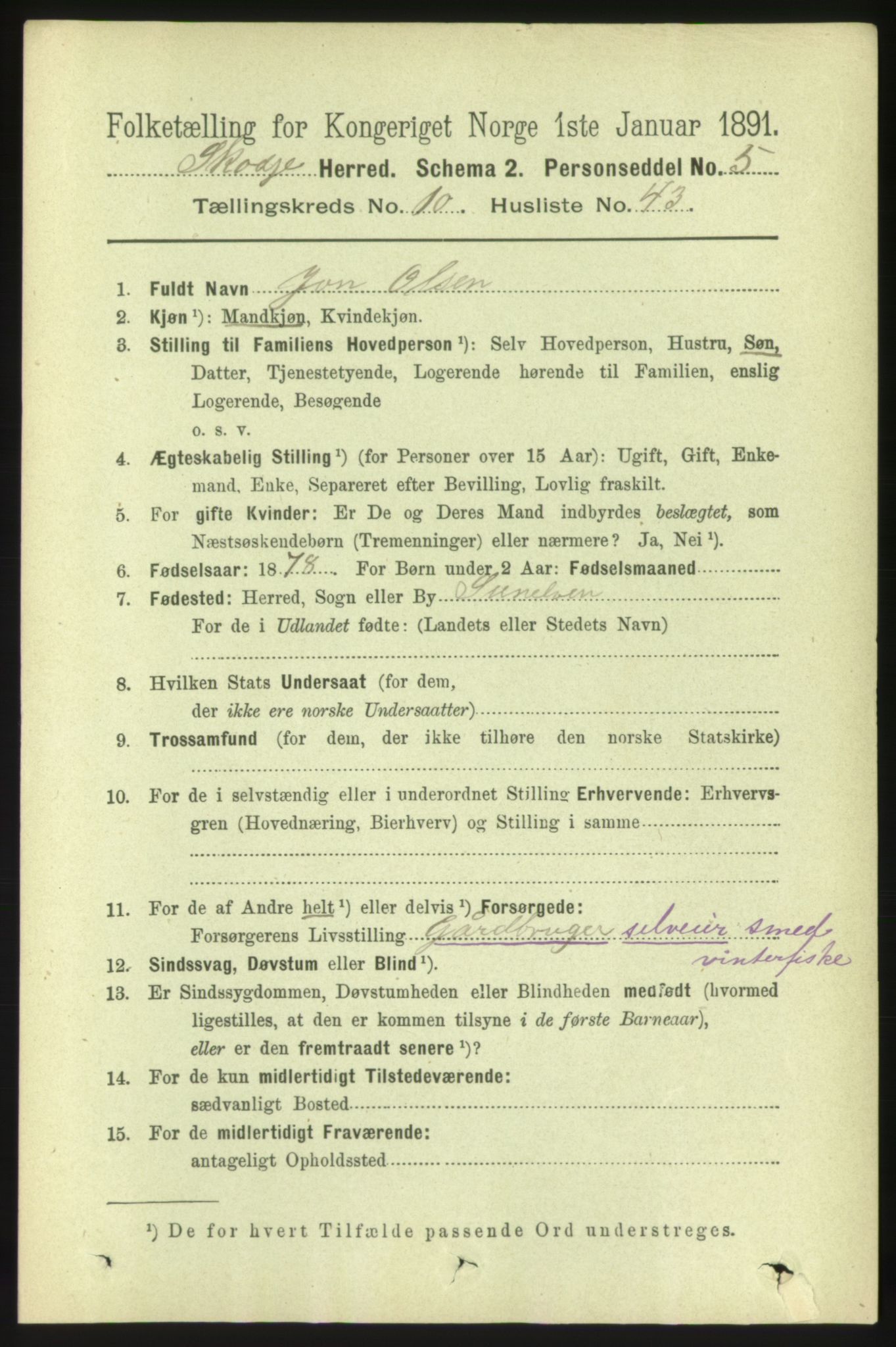 RA, 1891 census for 1529 Skodje, 1891, p. 2258