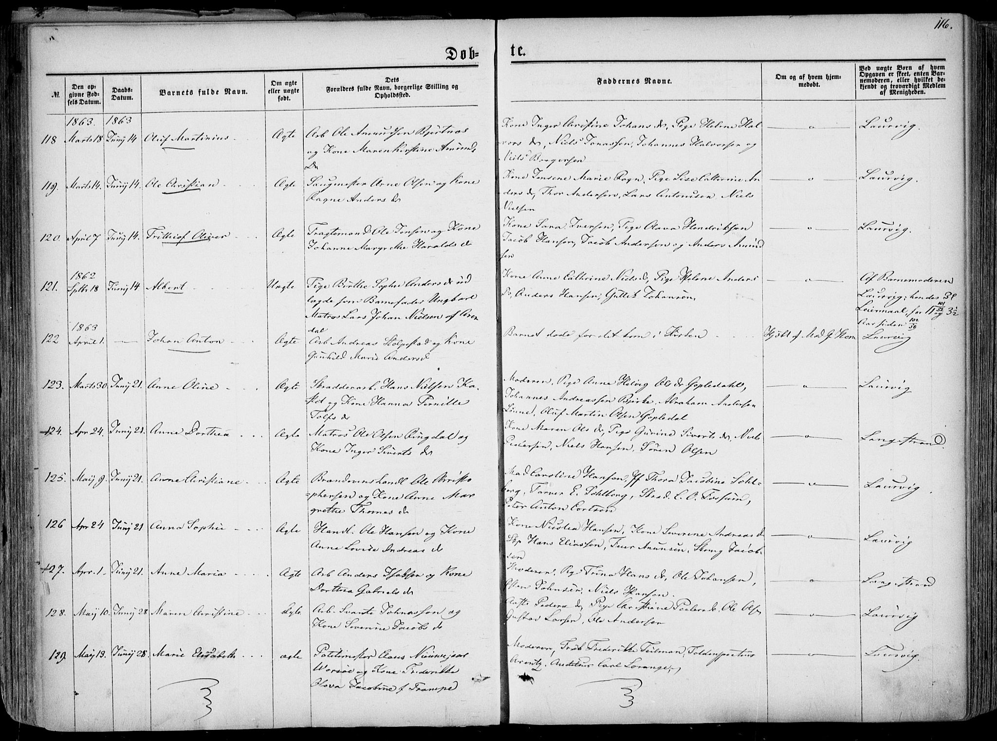 Larvik kirkebøker, SAKO/A-352/F/Fa/L0004: Parish register (official) no. I 4, 1856-1870, p. 116