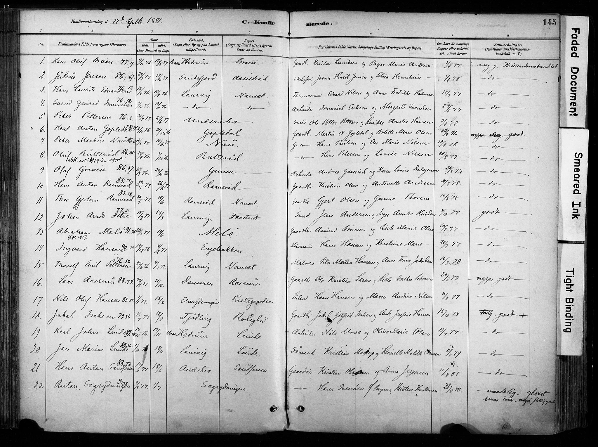 Hedrum kirkebøker, AV/SAKO-A-344/F/Fa/L0009: Parish register (official) no. I 9, 1881-1903, p. 145