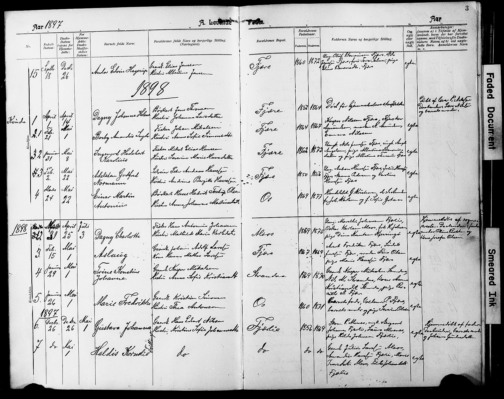 Ministerialprotokoller, klokkerbøker og fødselsregistre - Nordland, SAT/A-1459/803/L0077: Parish register (copy) no. 803C04, 1897-1930, p. 3