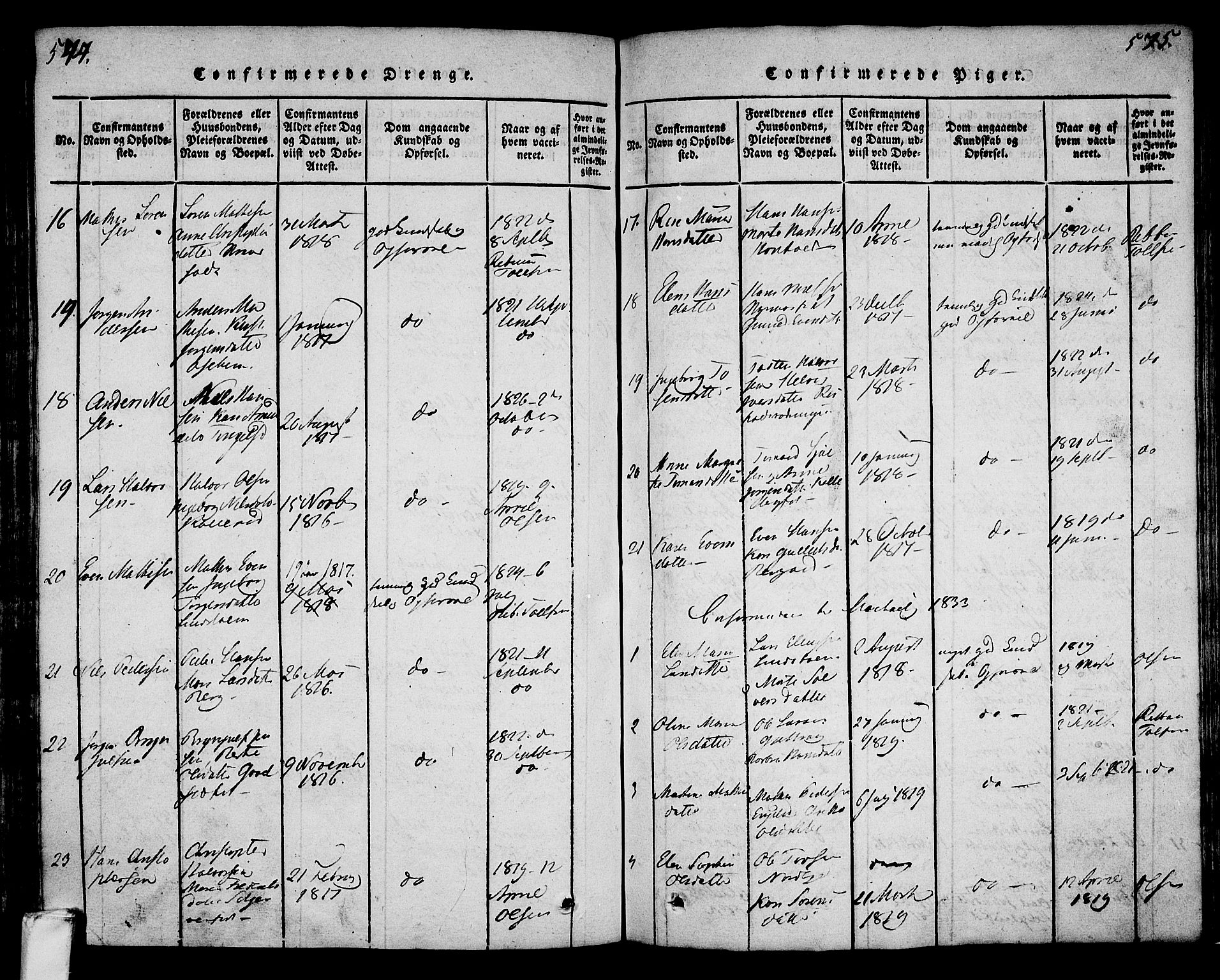 Lardal kirkebøker, AV/SAKO-A-350/F/Fa/L0005: Parish register (official) no. I 5, 1814-1835, p. 574-575