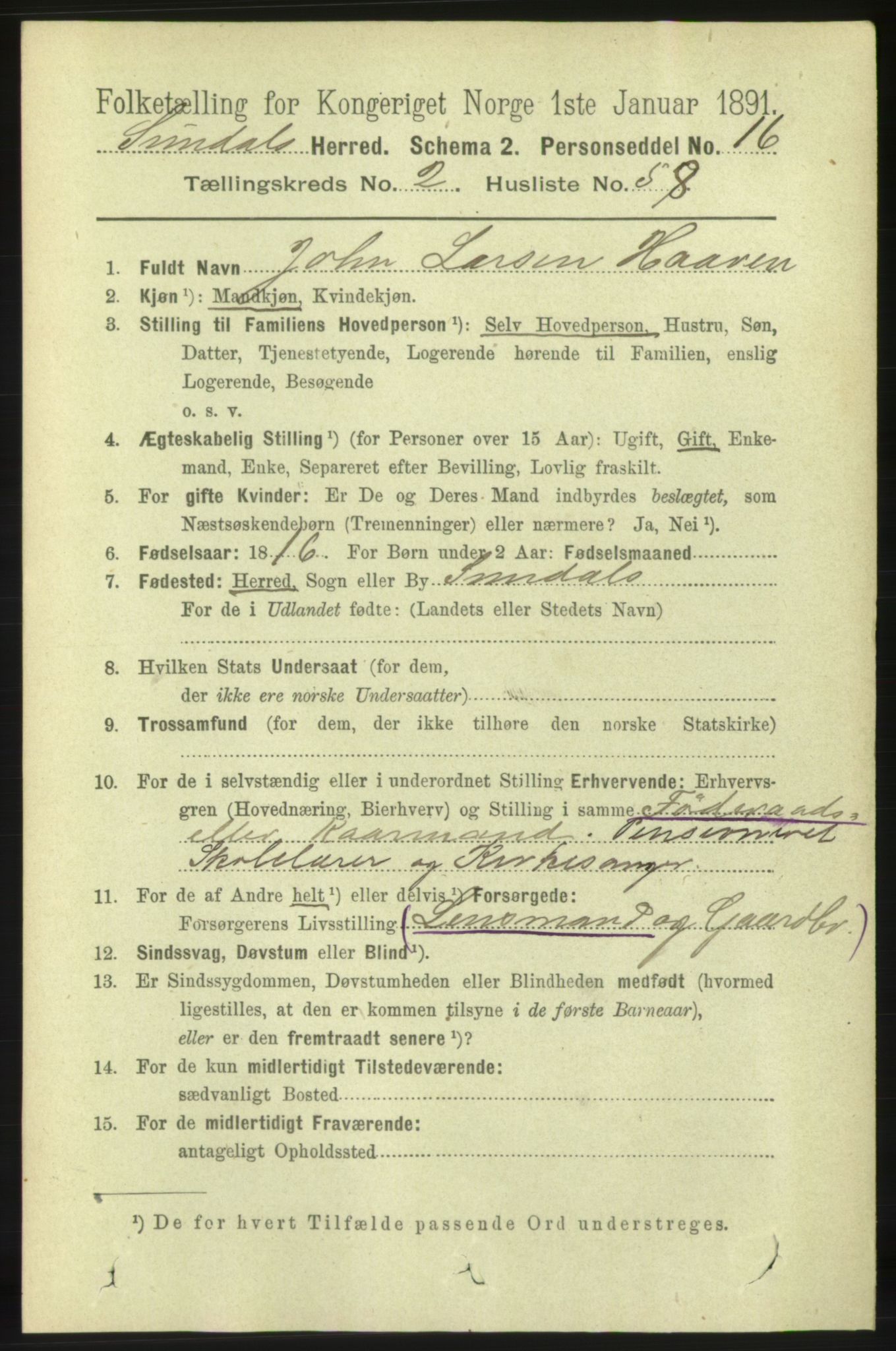 RA, 1891 census for 1563 Sunndal, 1891, p. 602