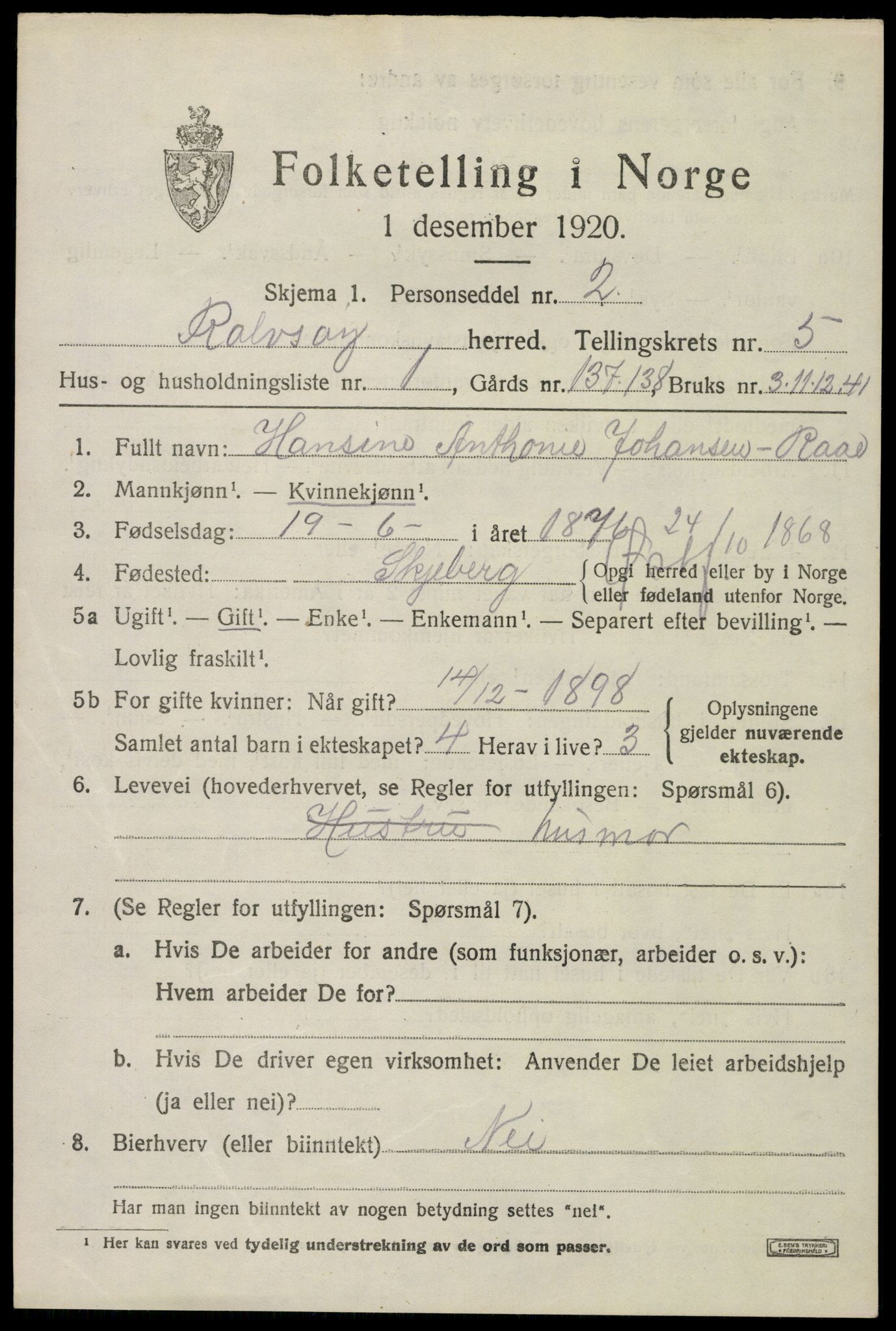 SAO, 1920 census for Rolvsøy, 1920, p. 5207