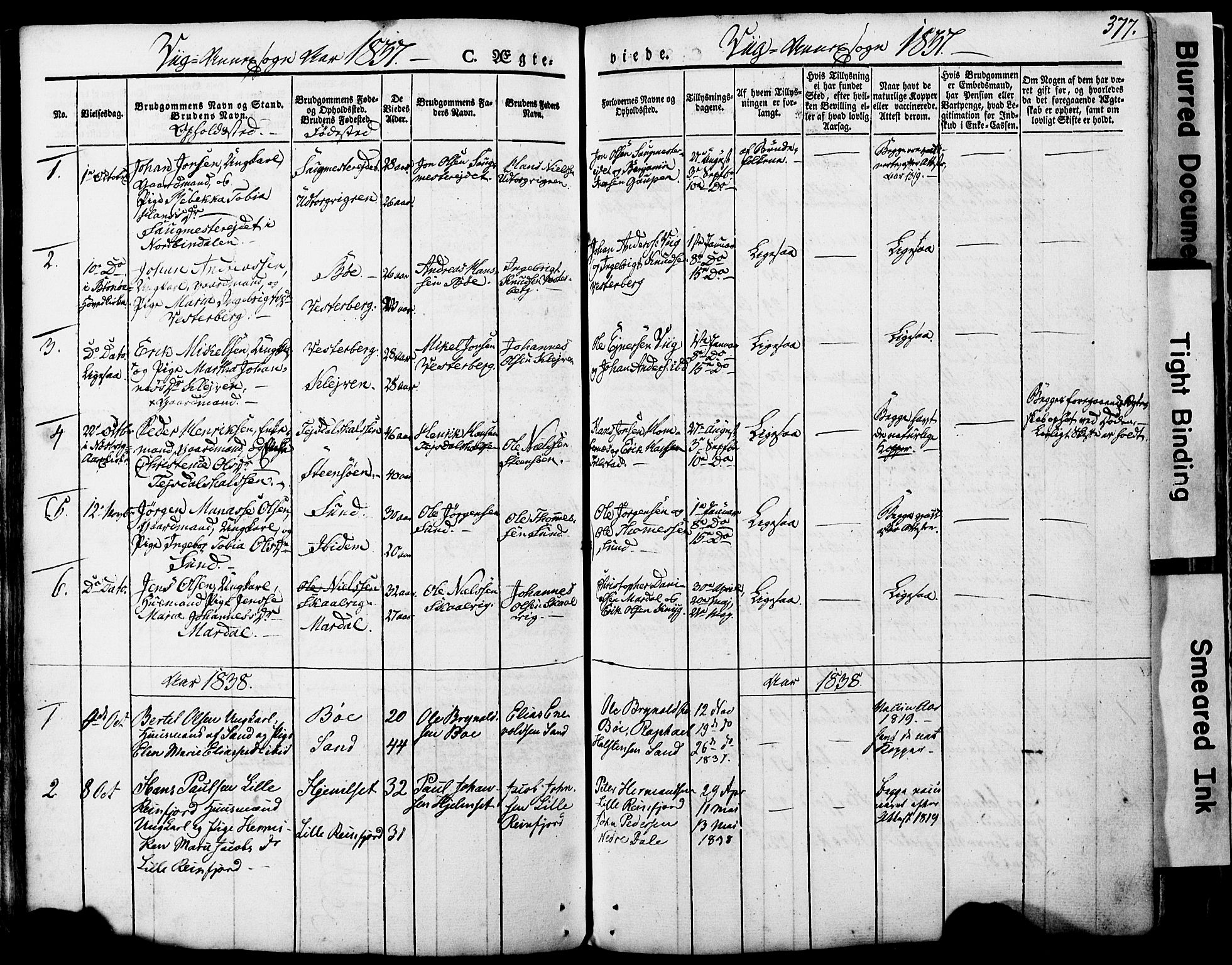 Ministerialprotokoller, klokkerbøker og fødselsregistre - Nordland, AV/SAT-A-1459/812/L0176: Parish register (official) no. 812A05, 1834-1874, p. 377