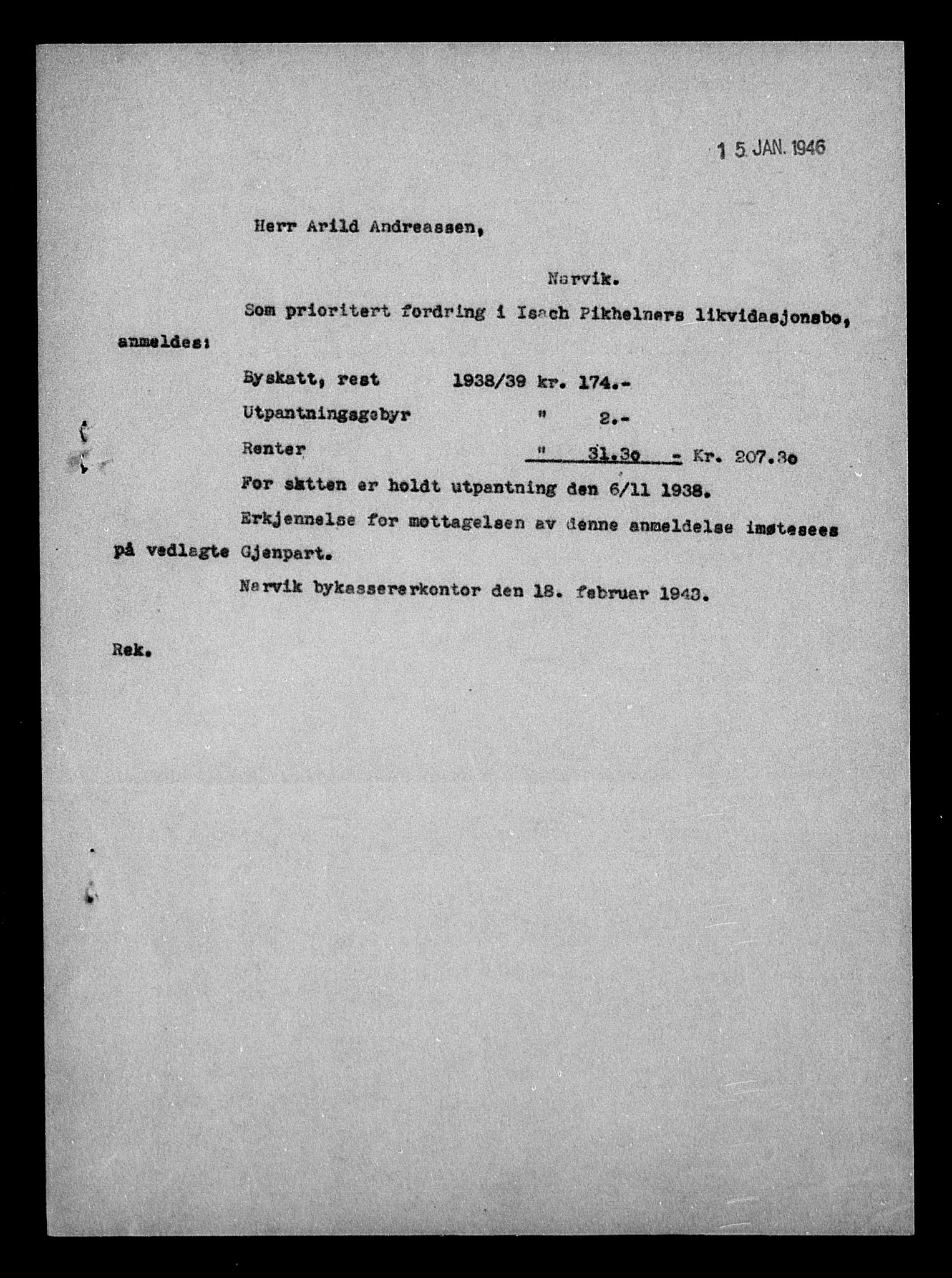 Justisdepartementet, Tilbakeføringskontoret for inndratte formuer, AV/RA-S-1564/H/Hc/Hcb/L0915: --, 1945-1947, p. 198