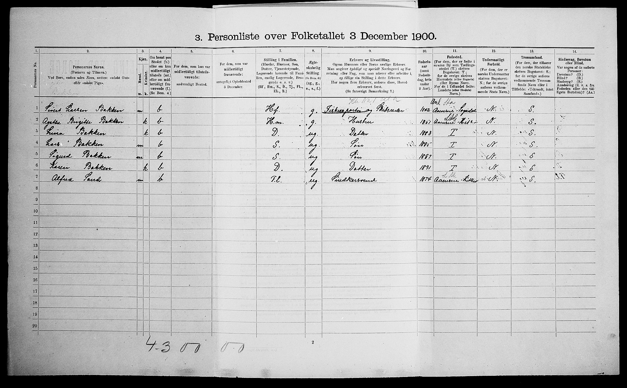 SAK, 1900 census for Flekkefjord, 1900, p. 1314