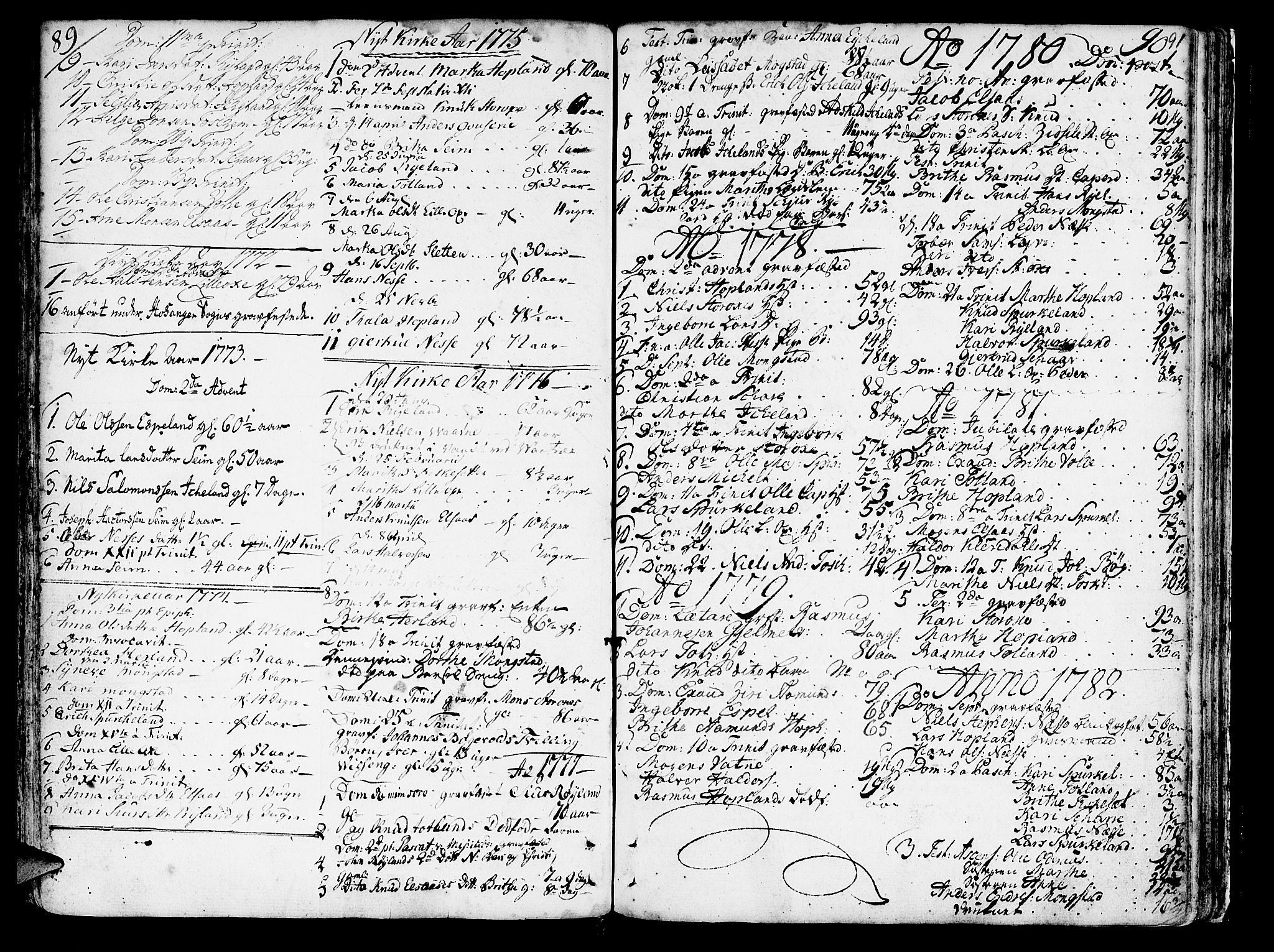 Hosanger sokneprestembete, SAB/A-75801/H/Haa: Parish register (official) no. A 2 /2, 1767-1793, p. 91