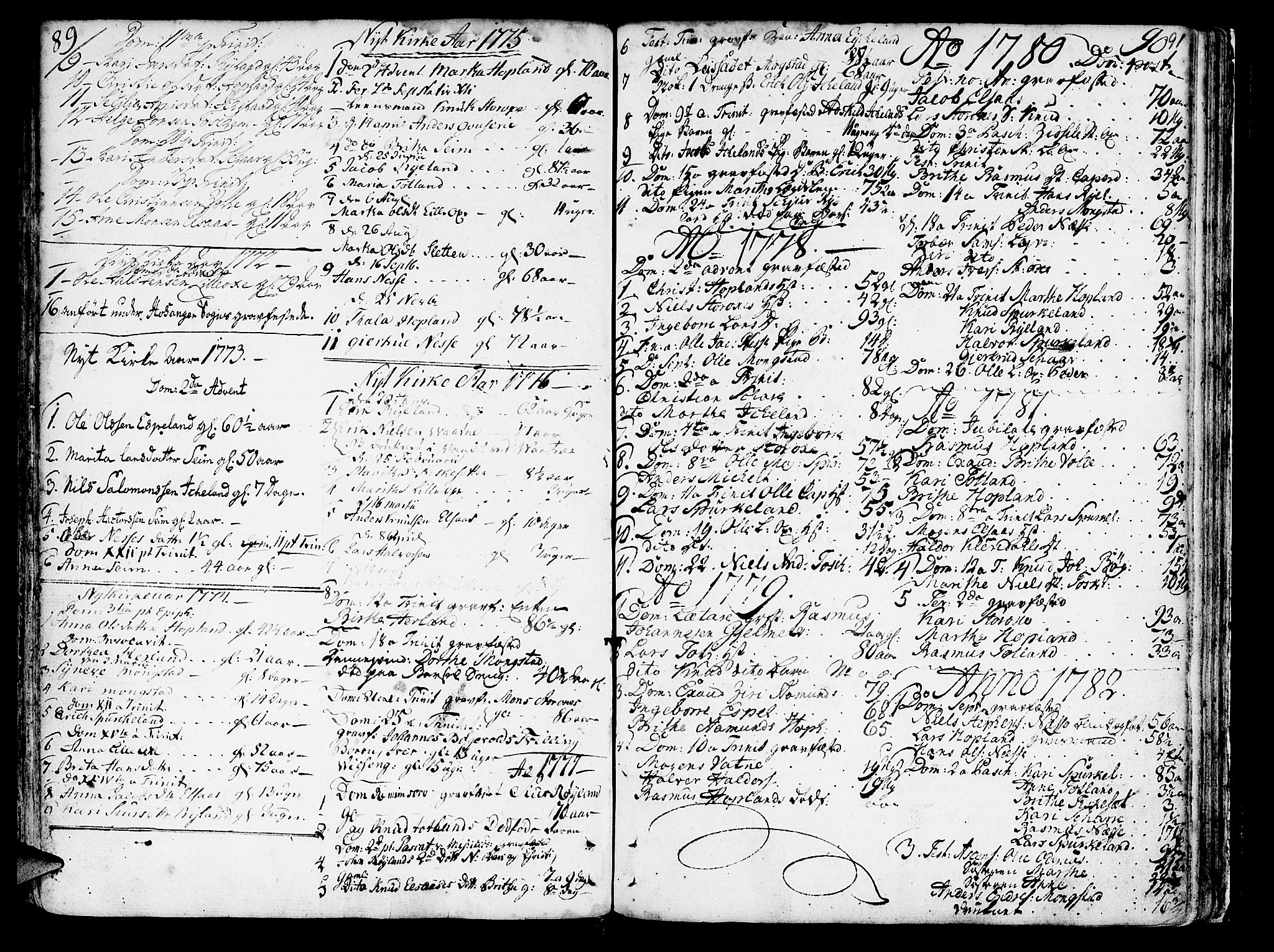 Hosanger sokneprestembete, AV/SAB-A-75801/H/Haa: Parish register (official) no. A 2 /2, 1767-1793, p. 91