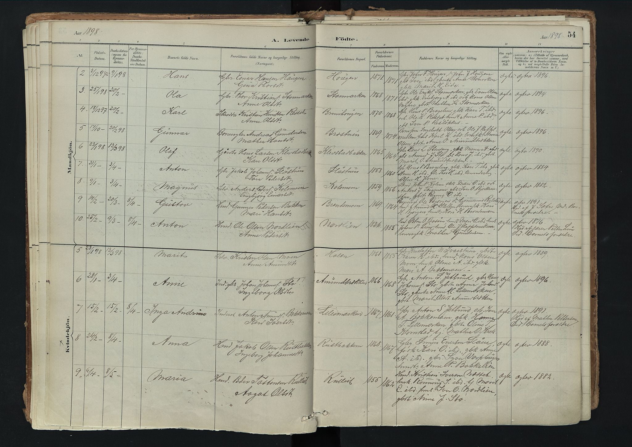 Nord-Fron prestekontor, AV/SAH-PREST-080/H/Ha/Haa/L0003: Parish register (official) no. 3, 1884-1914, p. 54